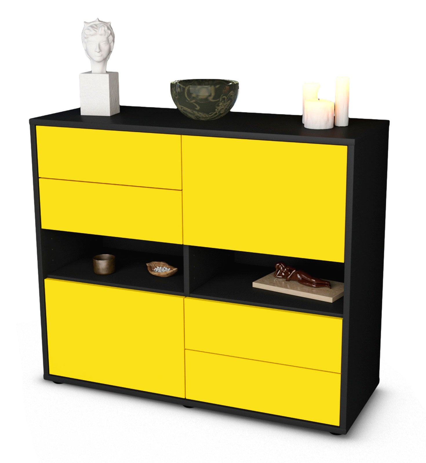 Sideboard - Claudia - Design Farbakzent - Freistehend mit Push to open  92 cm Anthrazit