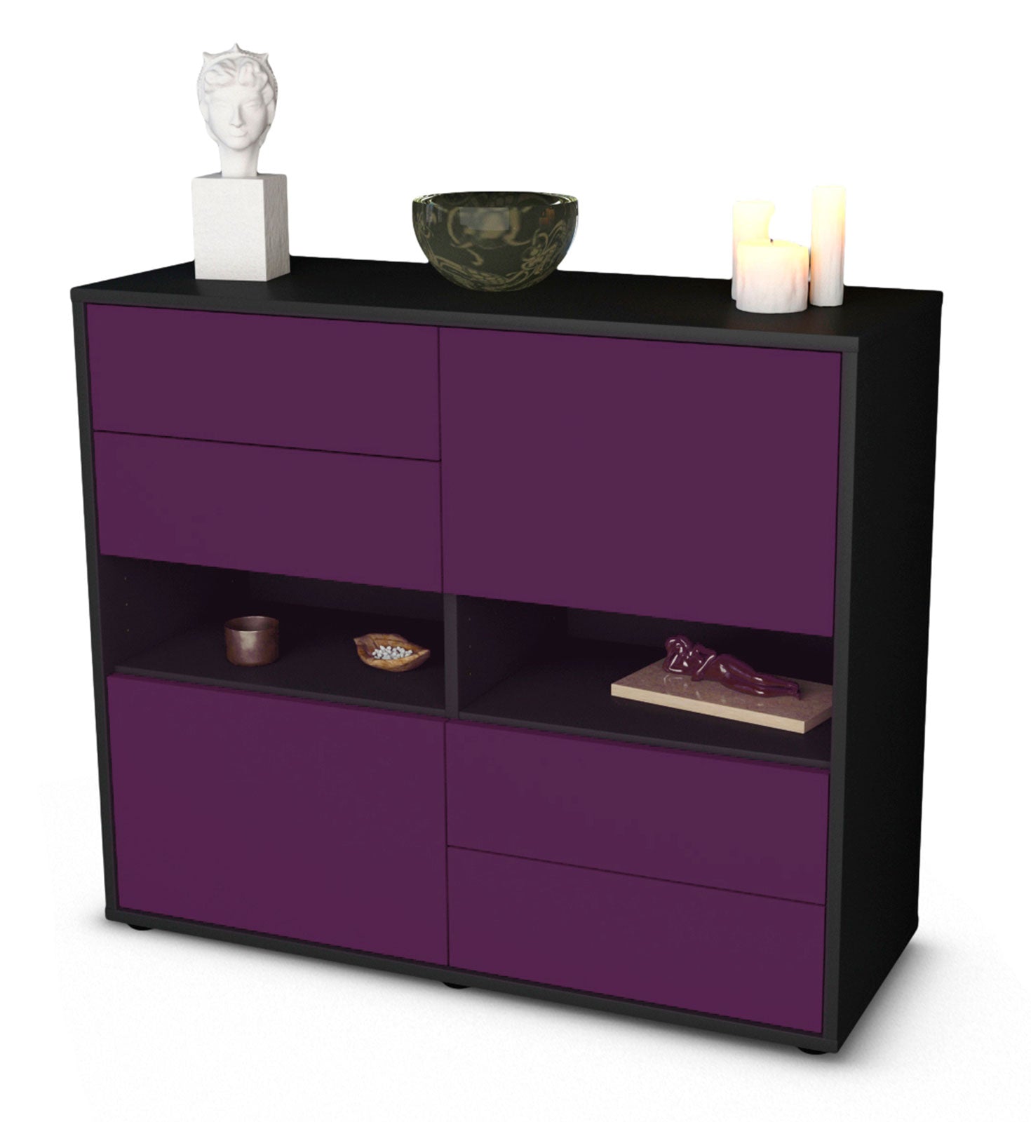 Sideboard - Claudia - Design Farbakzent - Freistehend mit Push to open  92 cm Anthrazit