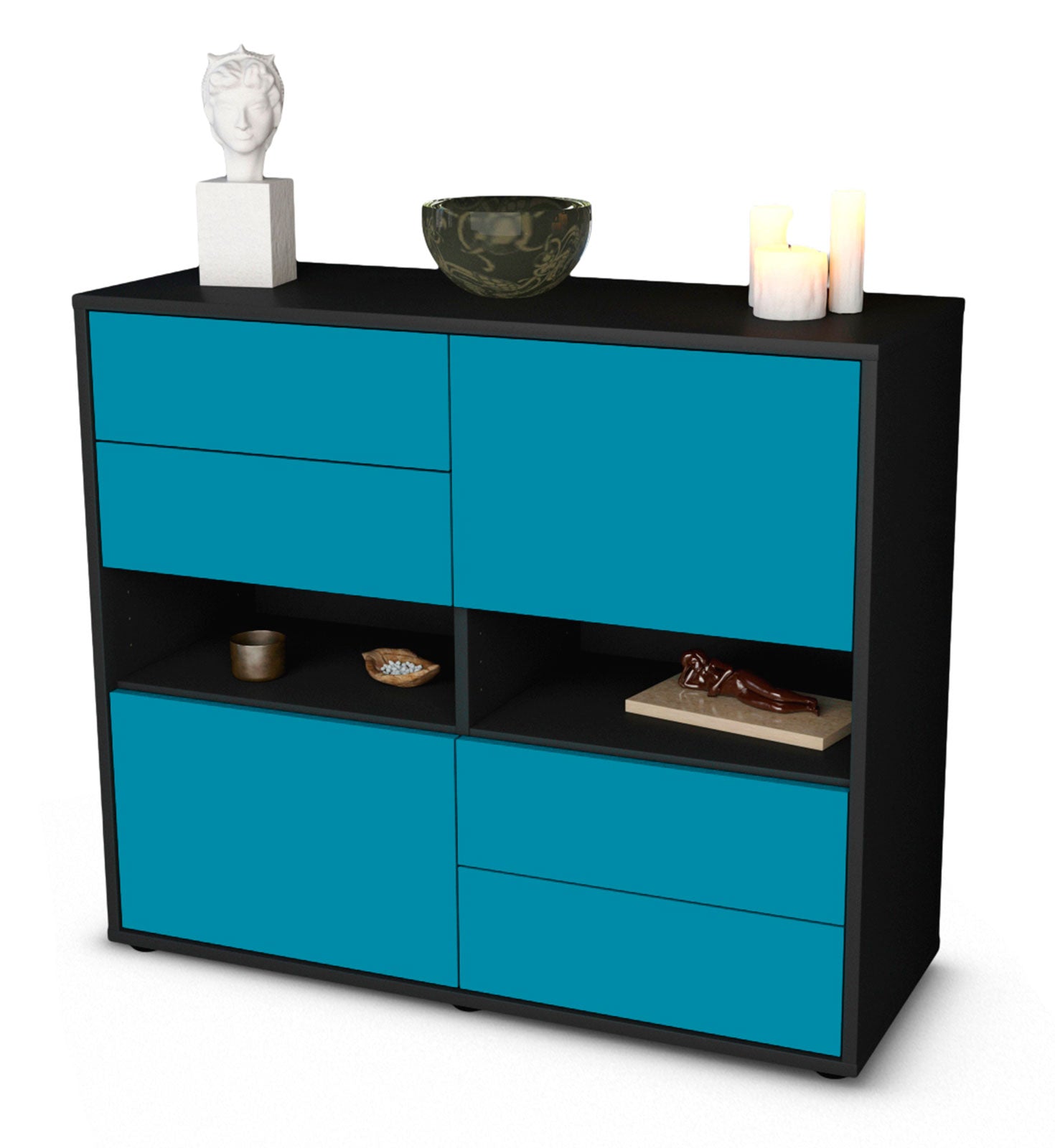 Sideboard - Claudia - Design Farbakzent - Freistehend mit Push to open  92 cm Anthrazit