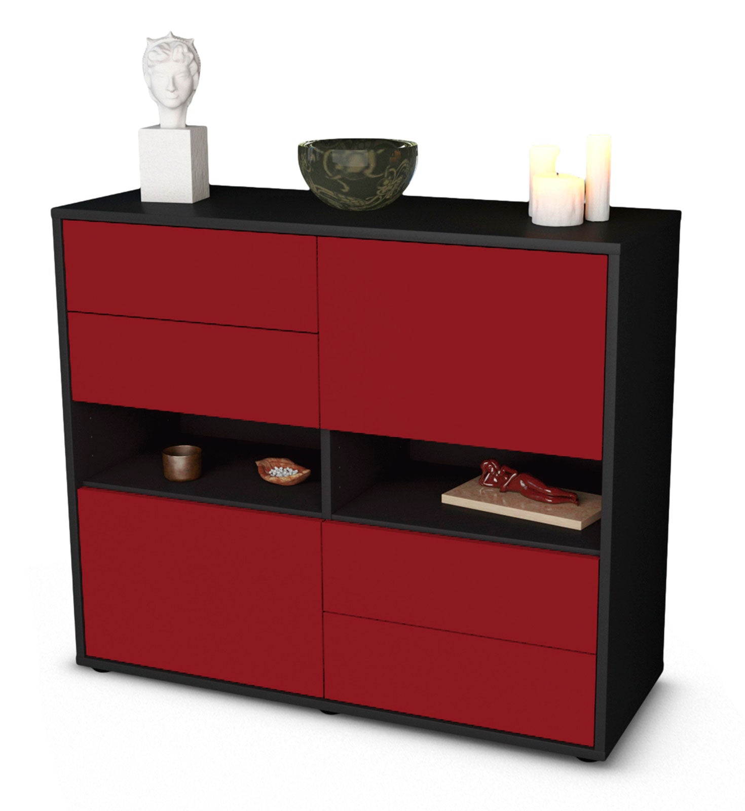 Sideboard - Claudia - Design Farbakzent - Freistehend mit Push to open  92 cm Anthrazit