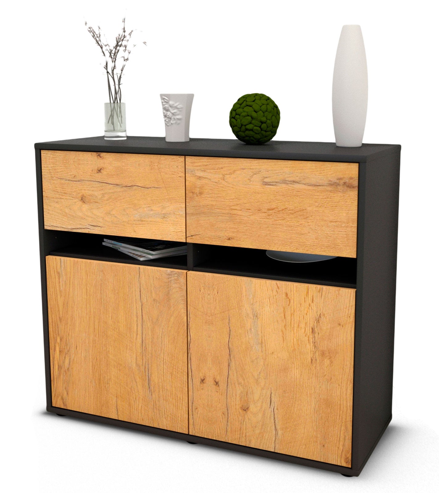 Sideboard - Clea - Design Holzdekor - Freistehend mit Push to open  92 cm Anthrazit