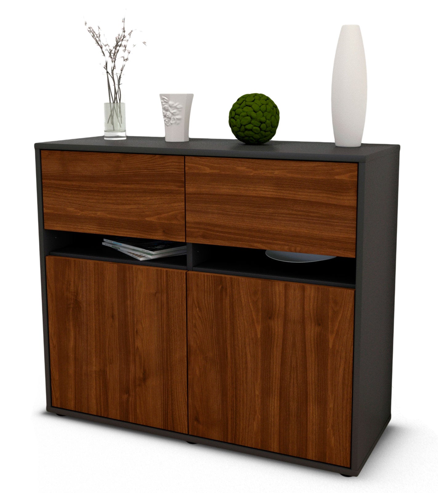 Sideboard - Clea - Design Holzdekor - Freistehend mit Push to open  92 cm Anthrazit