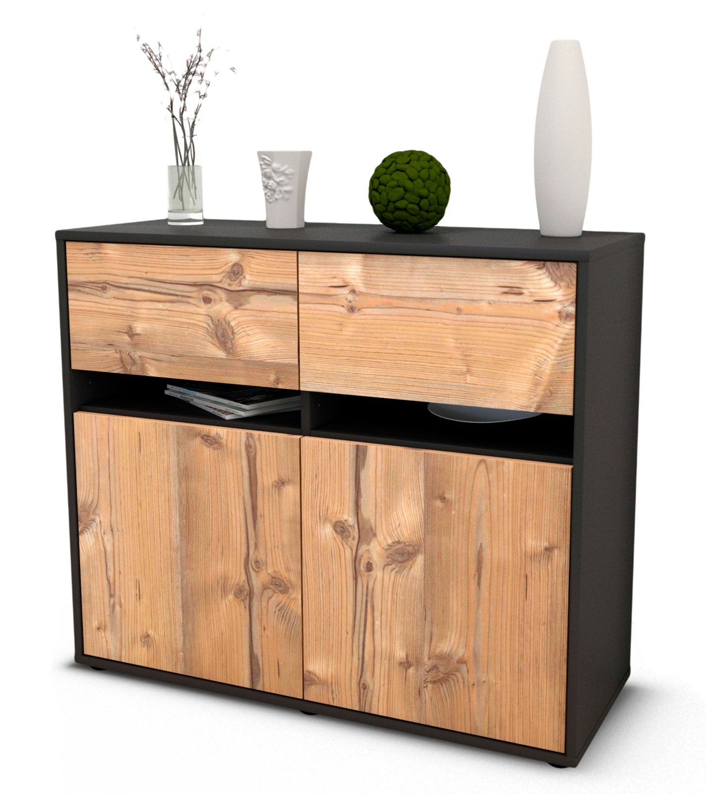 Sideboard - Clea - Design Holzdekor - Freistehend mit Push to open  92 cm Anthrazit