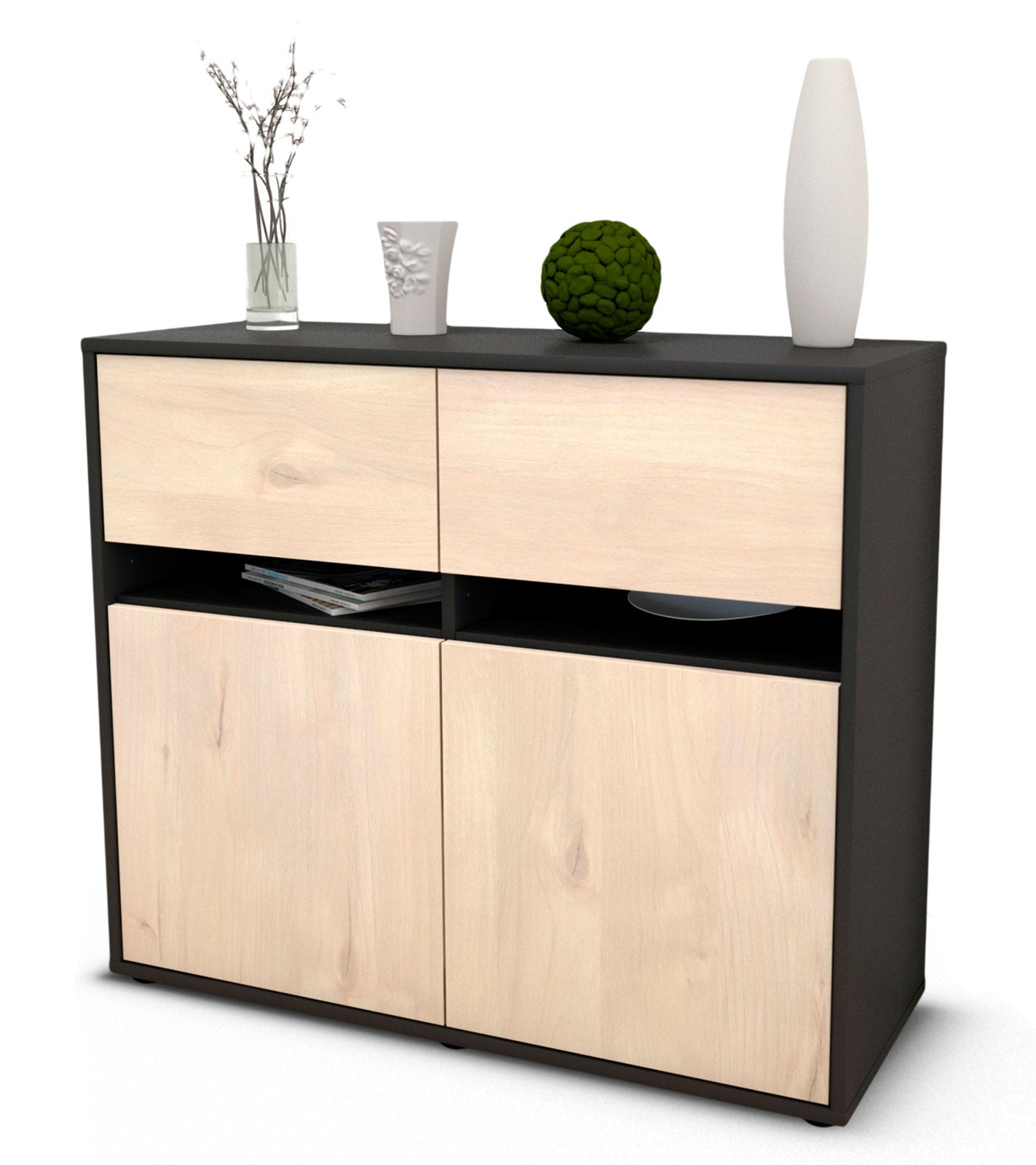 Sideboard - Clea - Design Holzdekor - Freistehend mit Push to open  92 cm Anthrazit