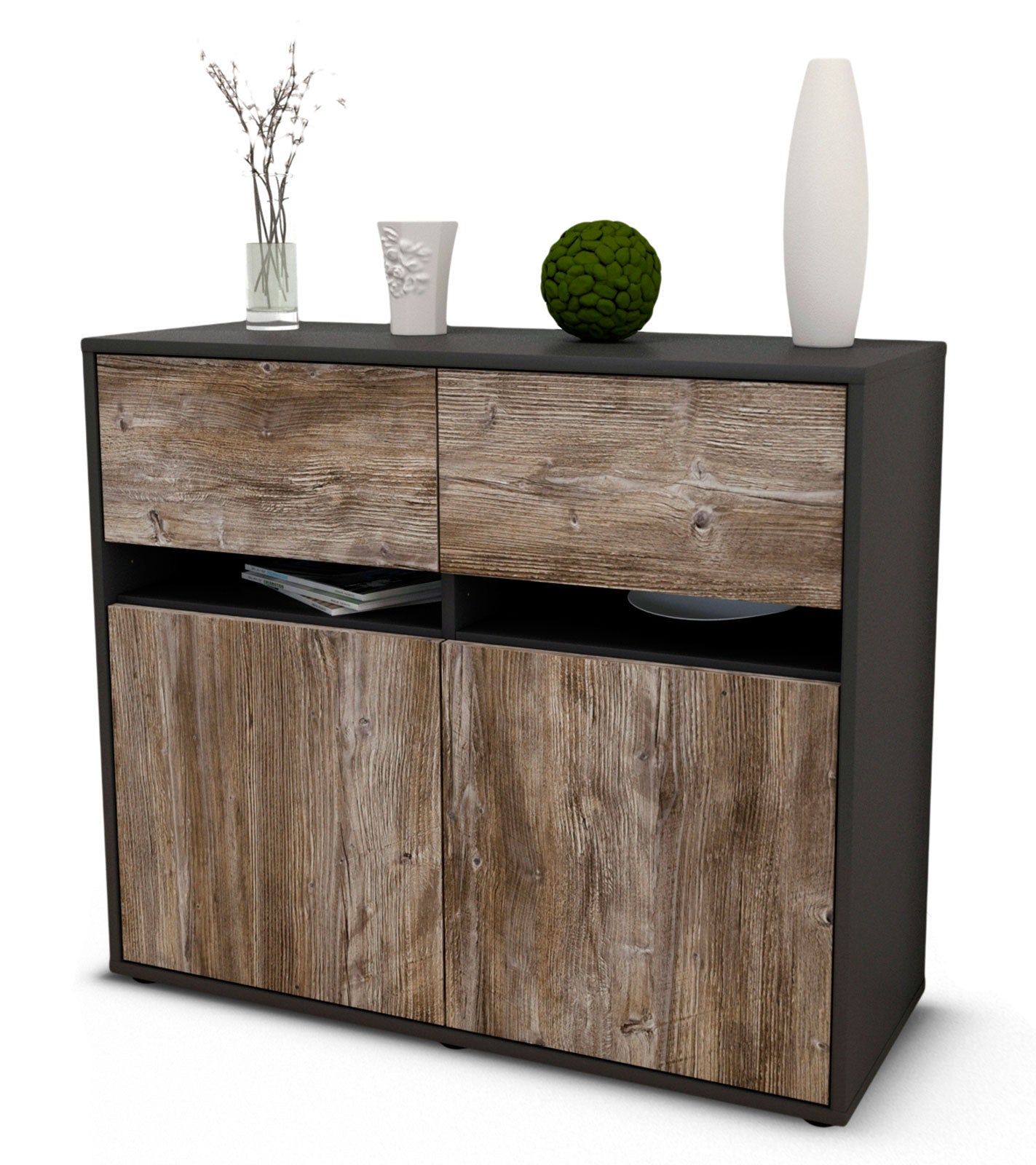 Sideboard - Clea - Design Holzdekor - Freistehend mit Push to open  92 cm Anthrazit