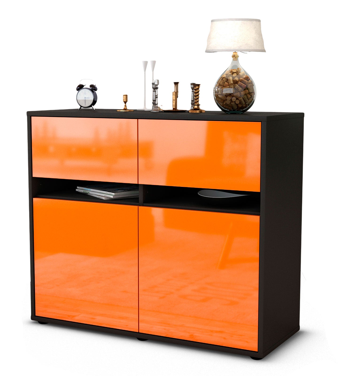 Sideboard - Clea - Design Hochglanz - Freistehend mit Push to open  92 cm Anthrazit