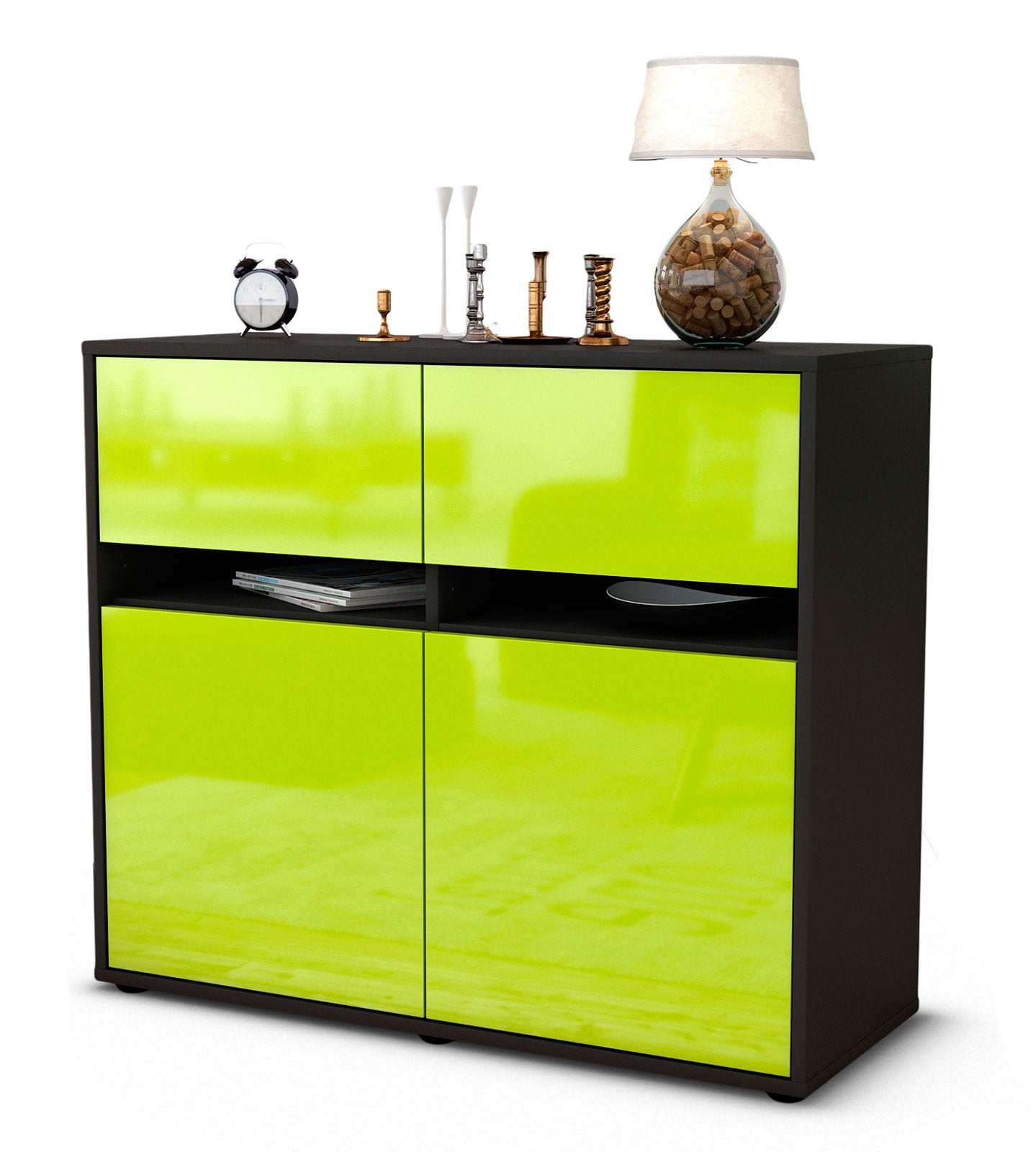 Sideboard - Clea - Design Hochglanz - Freistehend mit Push to open  92 cm Anthrazit