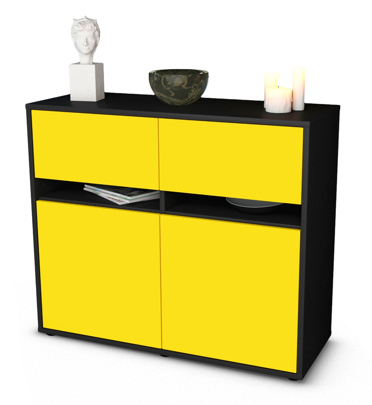 Sideboard - Clea - Design Farbakzent - Freistehend mit Push to open  92 cm Anthrazit