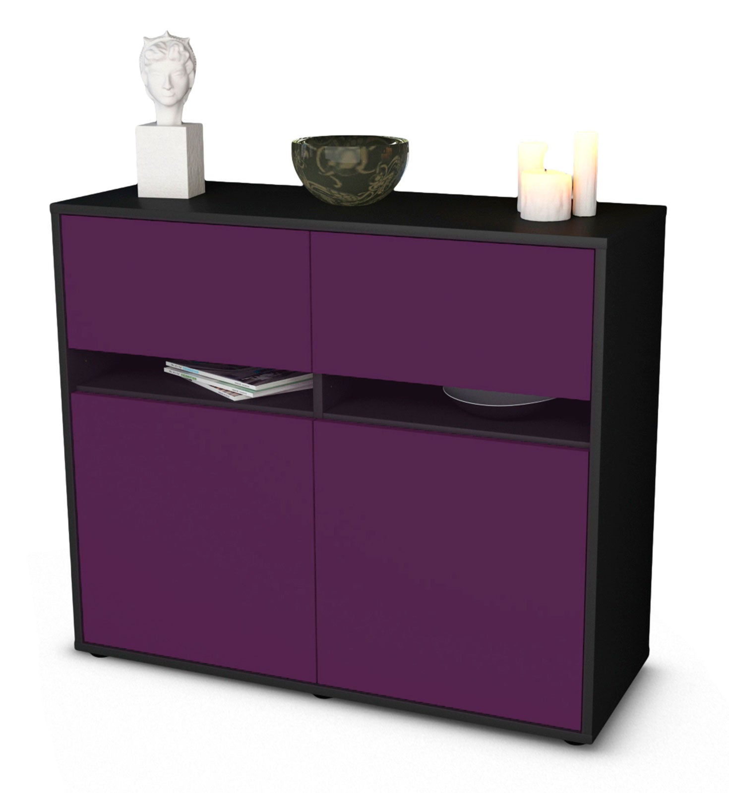 Sideboard - Clea - Design Farbakzent - Freistehend mit Push to open  92 cm Anthrazit