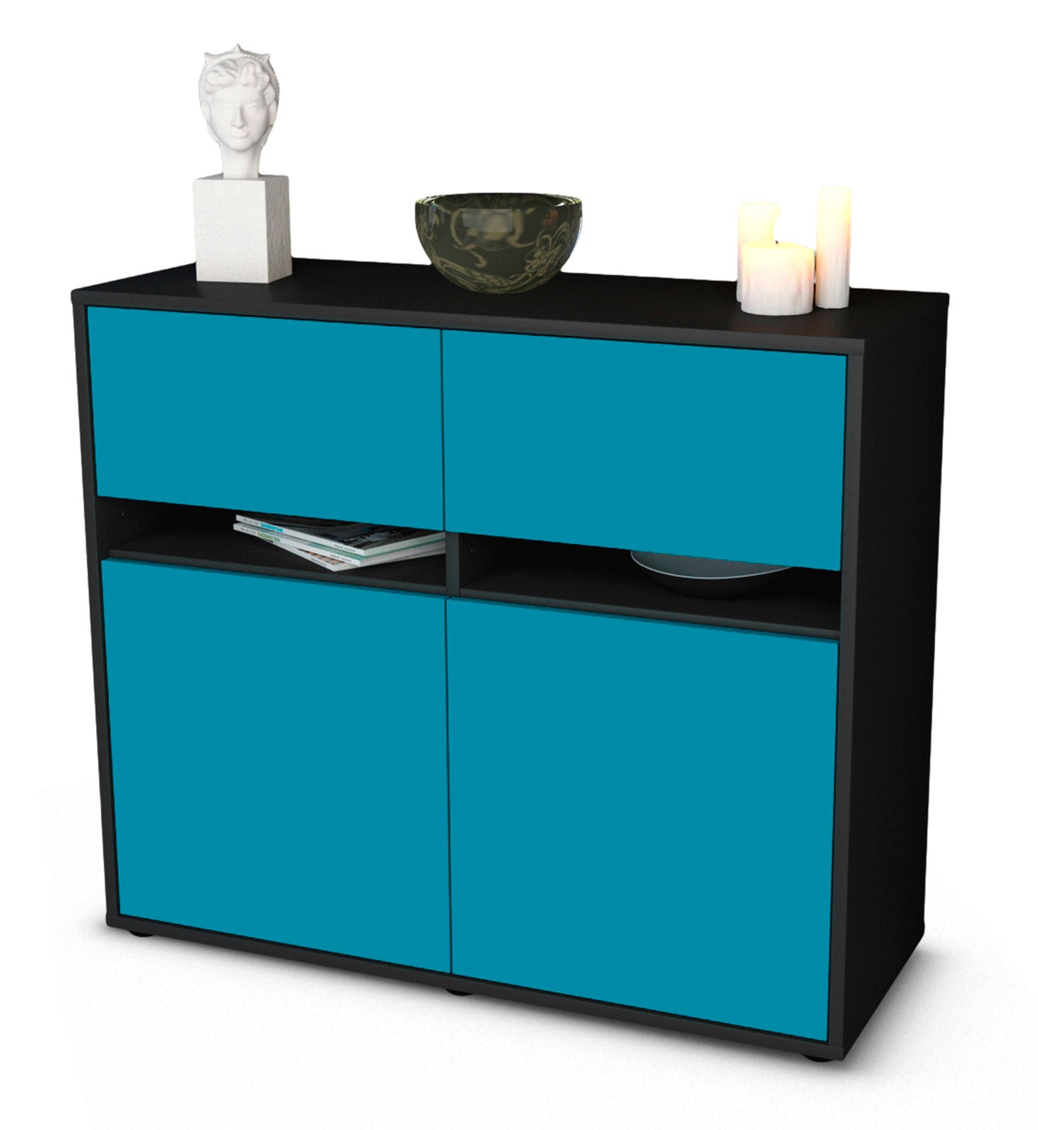 Sideboard - Clea - Design Farbakzent - Freistehend mit Push to open  92 cm Anthrazit