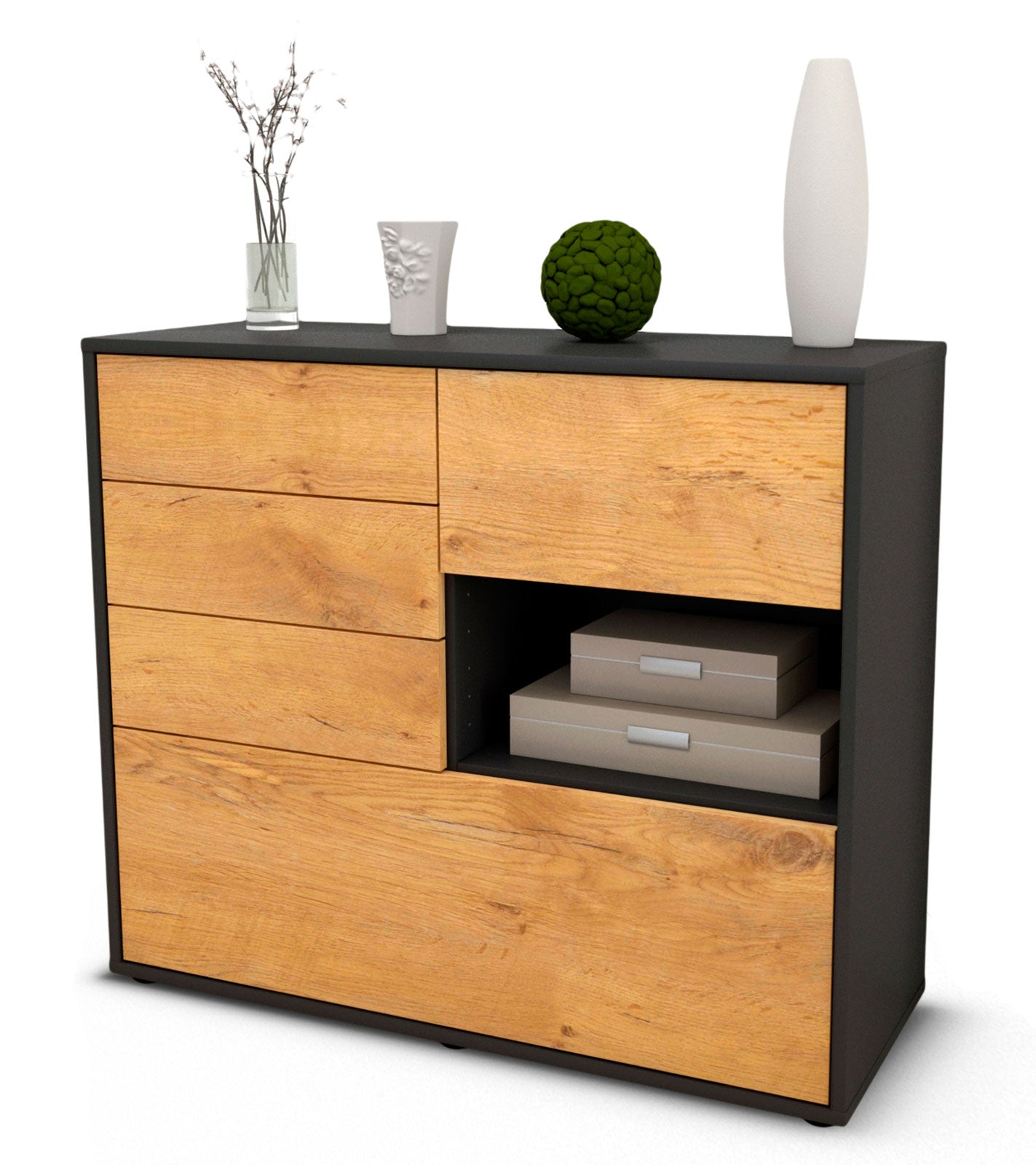 Sideboard - Coco - Design Holzdekor - Freistehend mit Push to open  92 cm Anthrazit