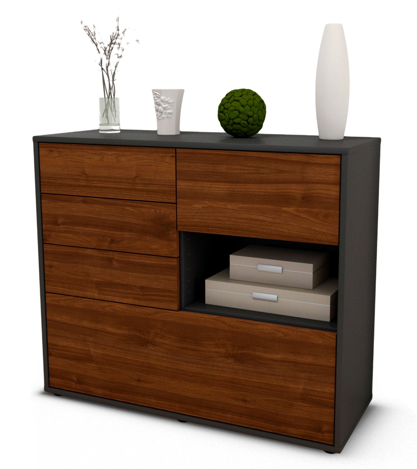 Sideboard - Coco - Design Holzdekor - Freistehend mit Push to open  92 cm Anthrazit