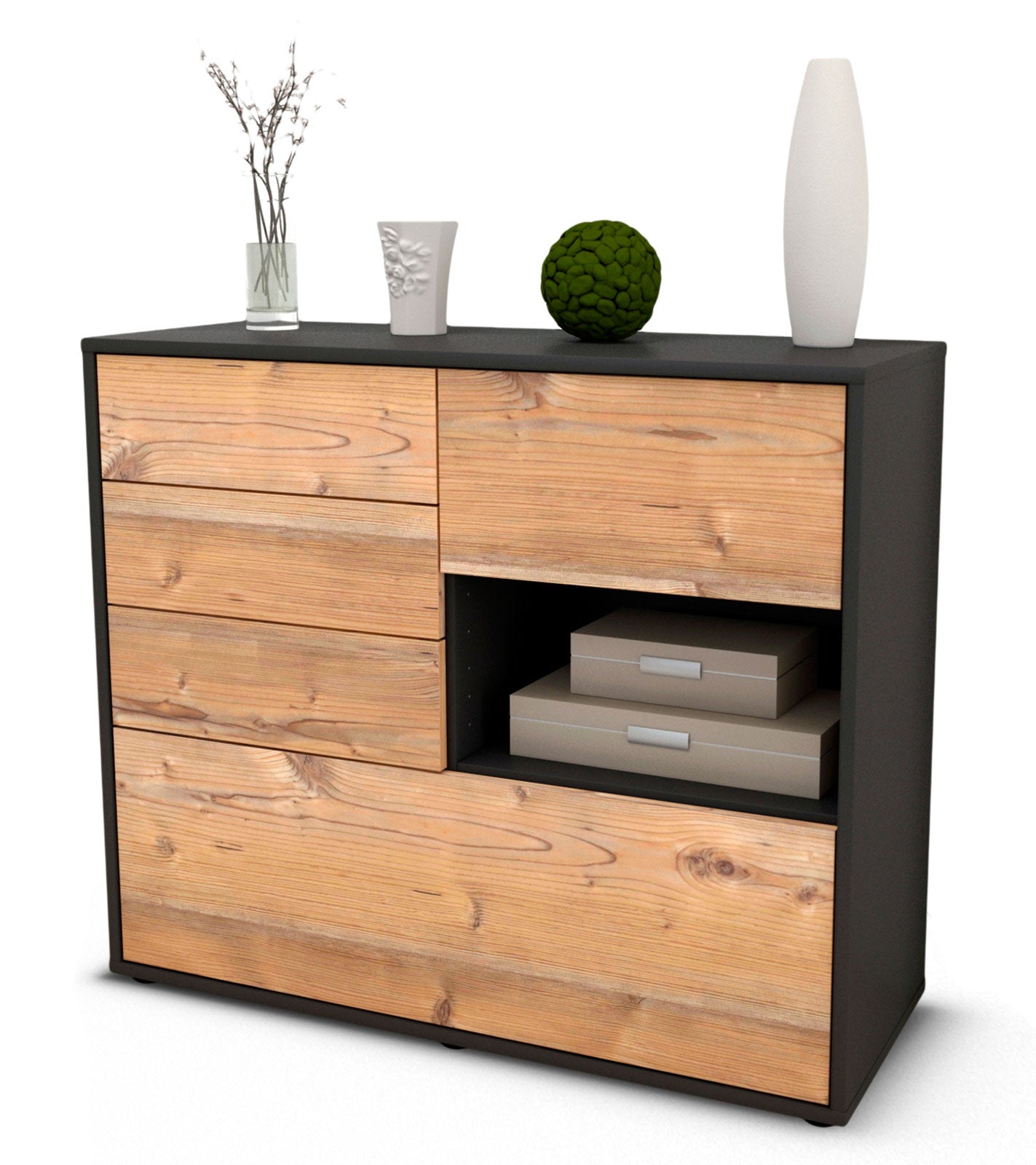 Sideboard - Coco - Design Holzdekor - Freistehend mit Push to open  92 cm Anthrazit