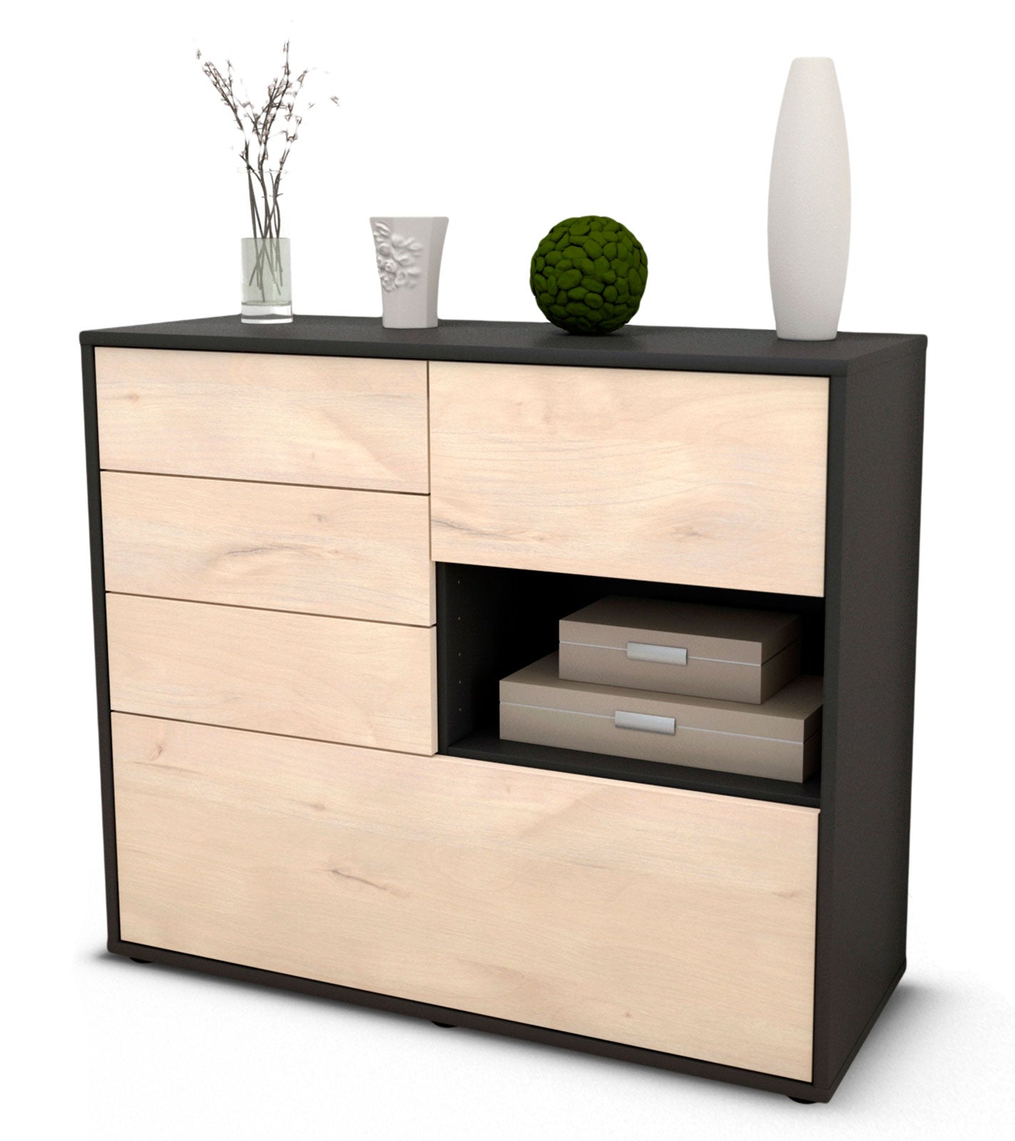 Sideboard - Coco - Design Holzdekor - Freistehend mit Push to open  92 cm Anthrazit