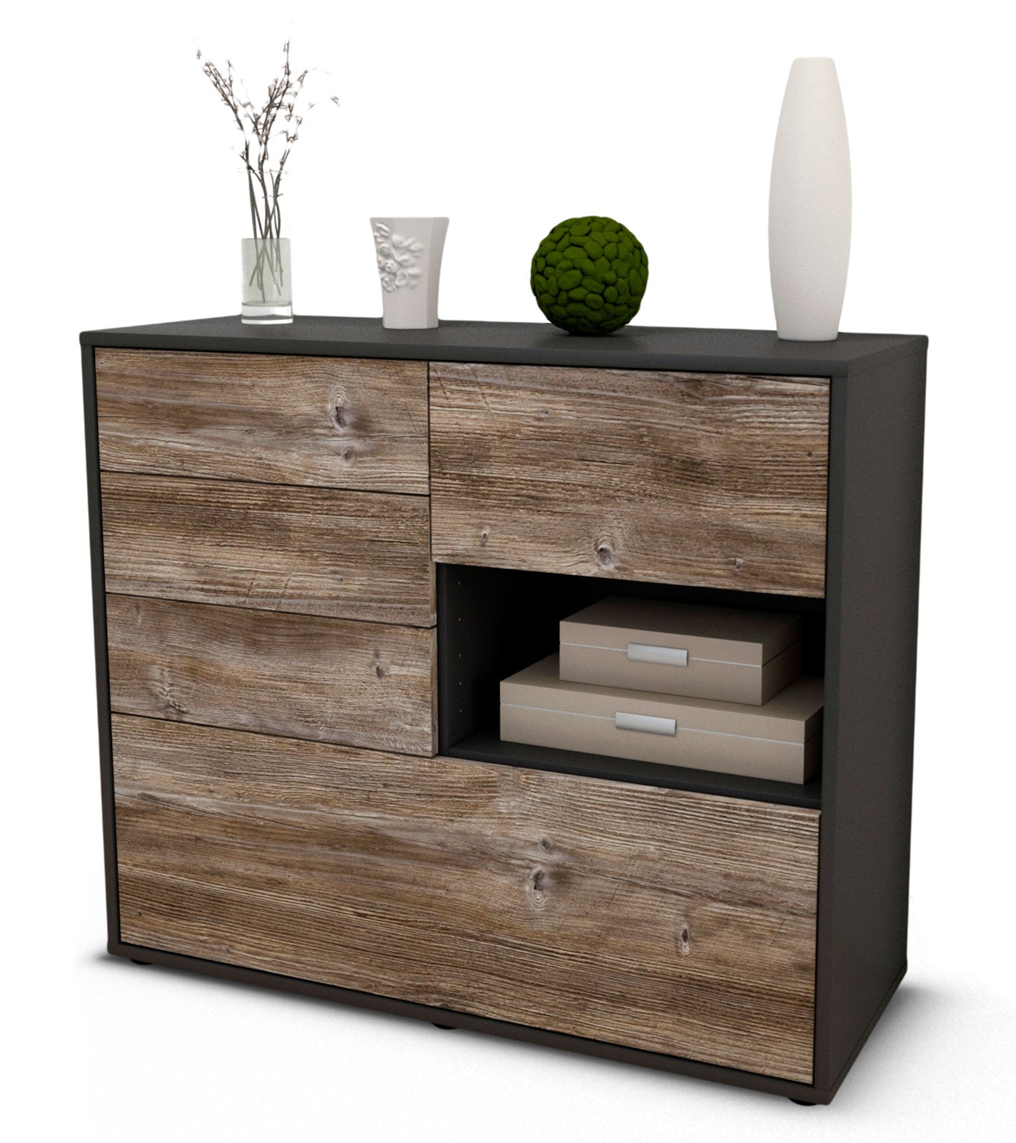 Sideboard - Coco - Design Holzdekor - Freistehend mit Push to open  92 cm Anthrazit