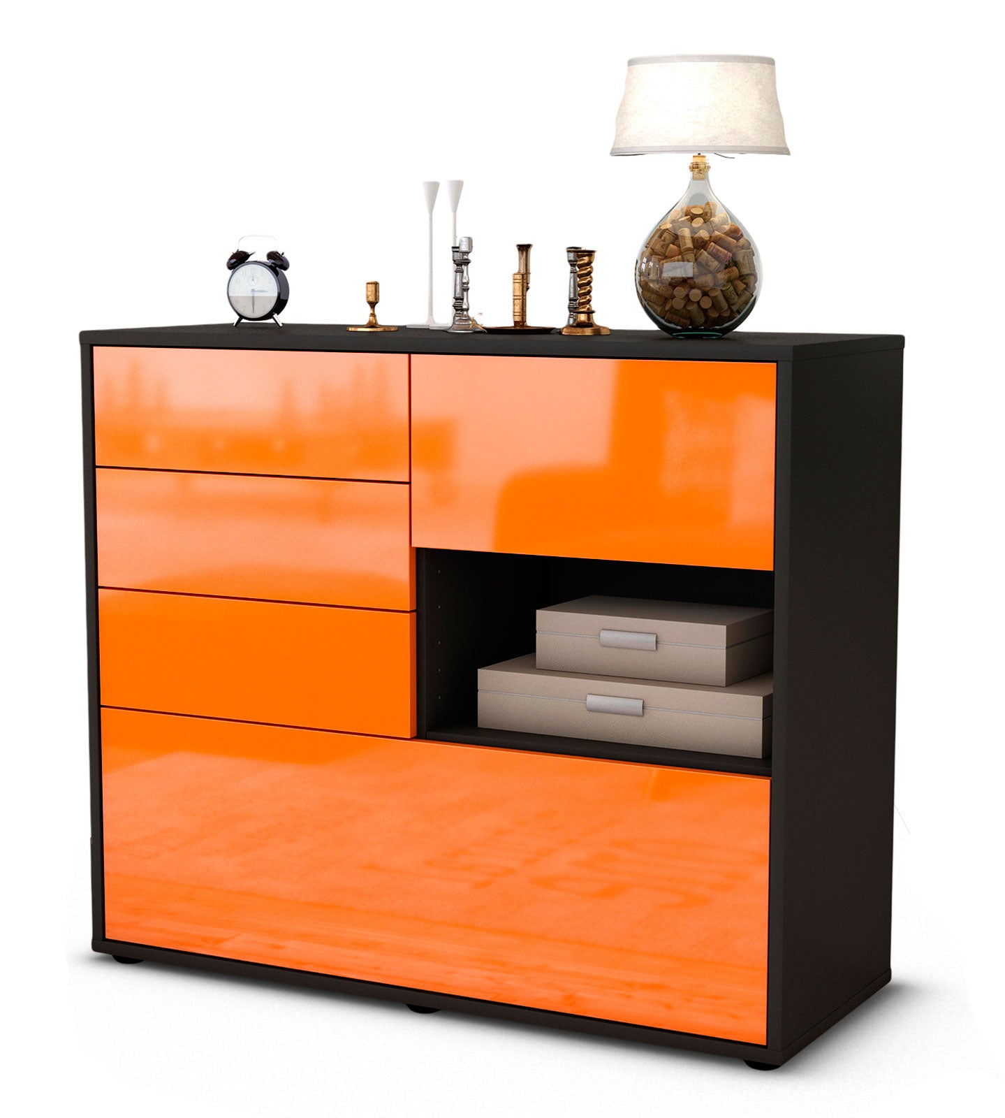 Sideboard - Coco - Design Hochglanz - Freistehend mit Push to open  92 cm Anthrazit