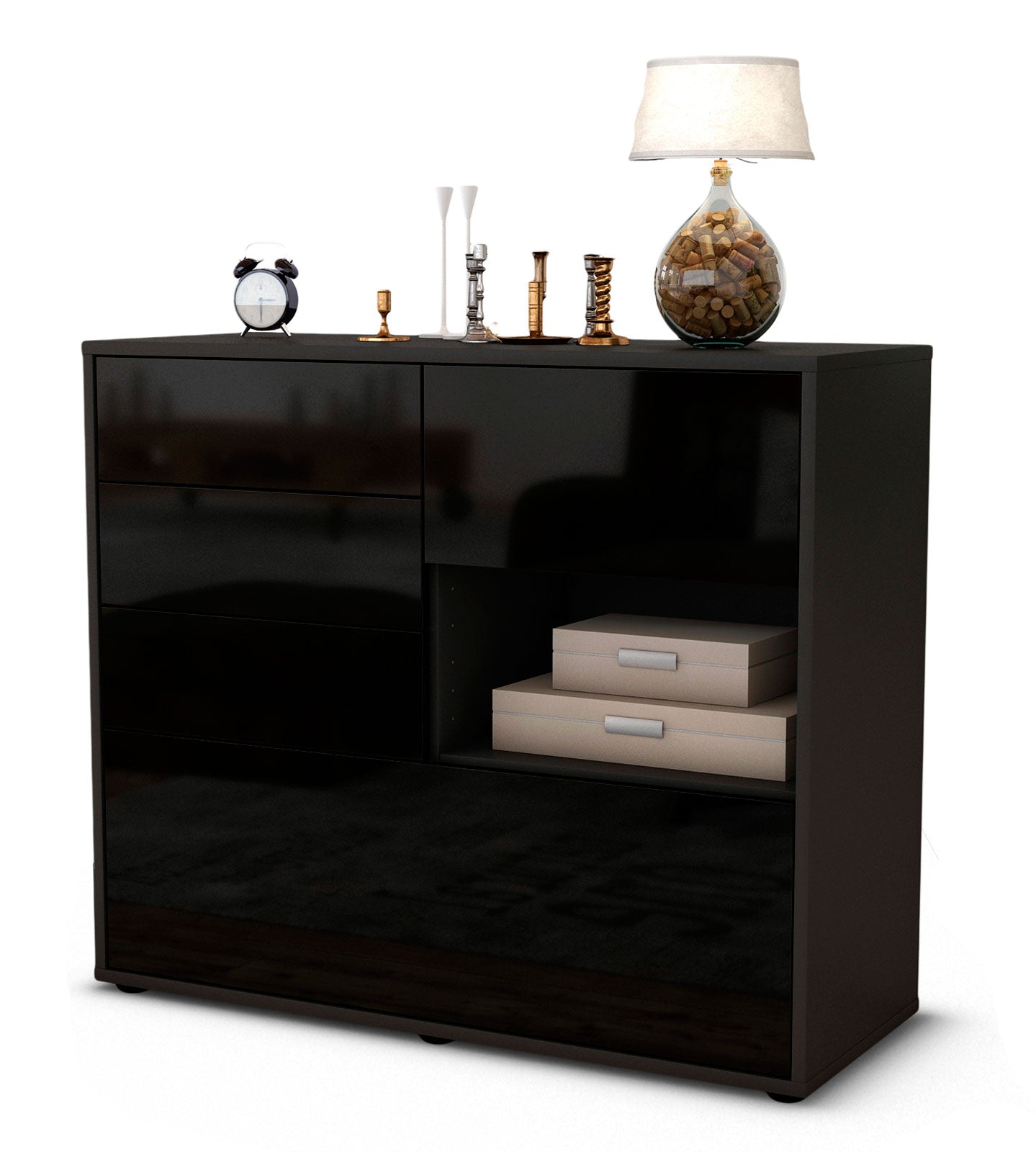 Sideboard - Coco - Design Hochglanz - Freistehend mit Push to open  92 cm Anthrazit