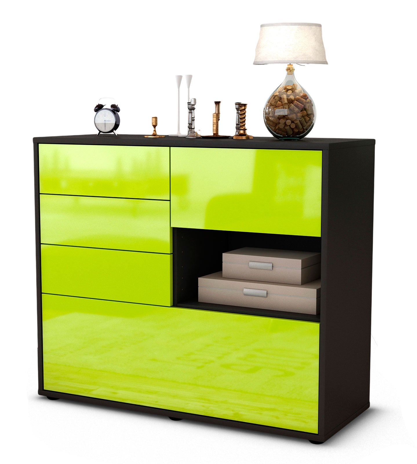 Sideboard - Coco - Design Hochglanz - Freistehend mit Push to open  92 cm Anthrazit