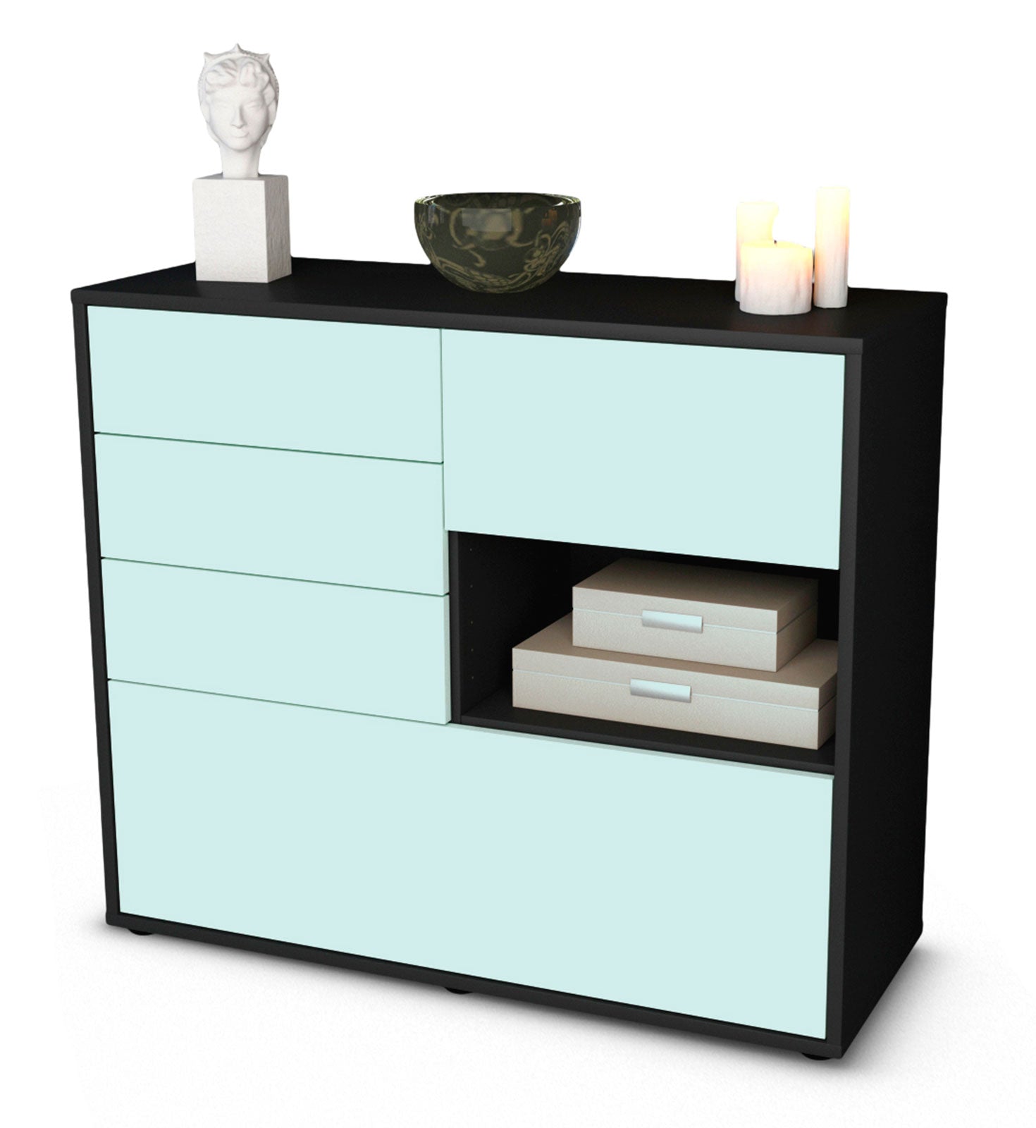 Sideboard - Coco - Design Farbakzent - Freistehend mit Push to open  92 cm Anthrazit