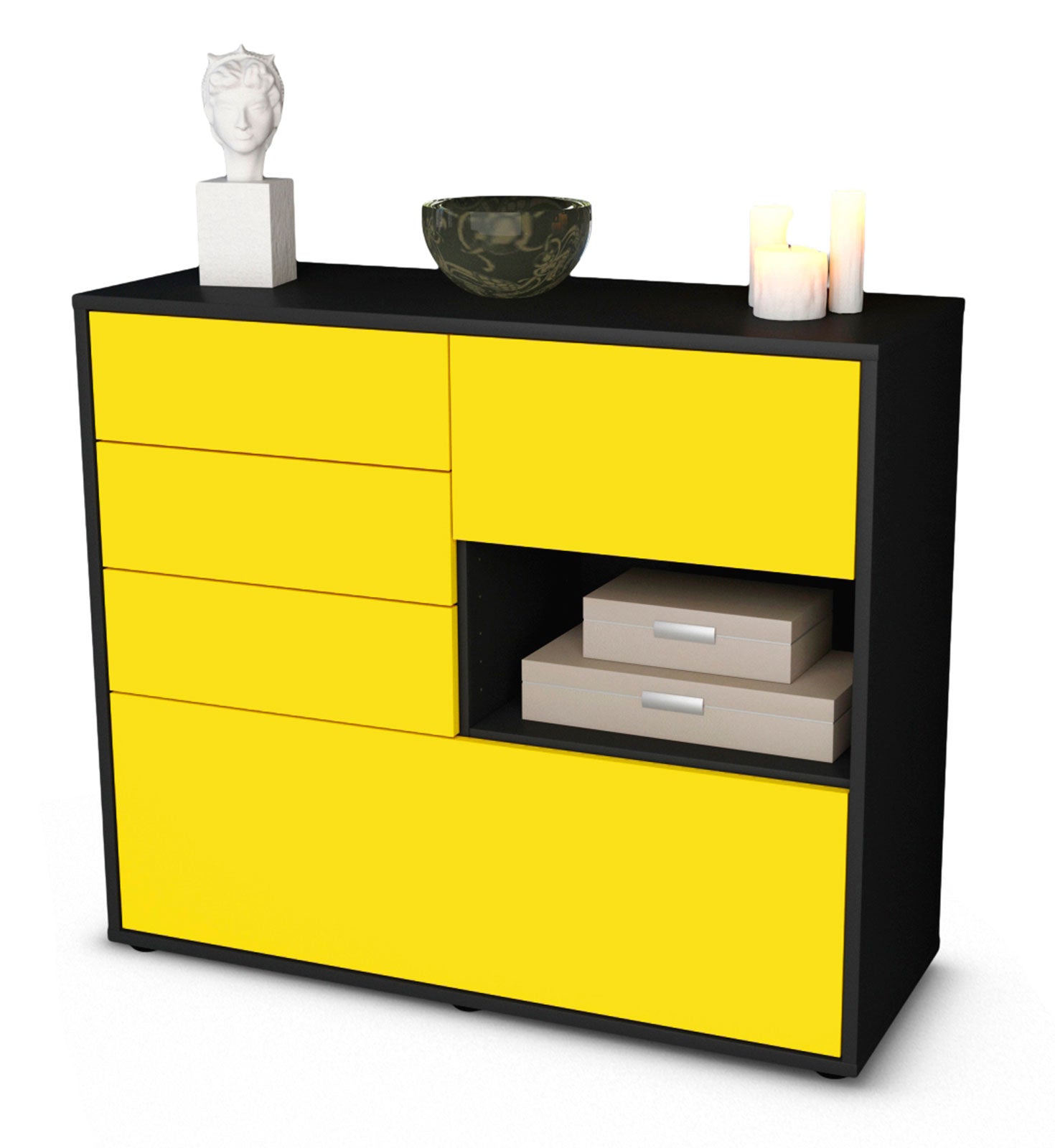 Sideboard - Coco - Design Farbakzent - Freistehend mit Push to open  92 cm Anthrazit