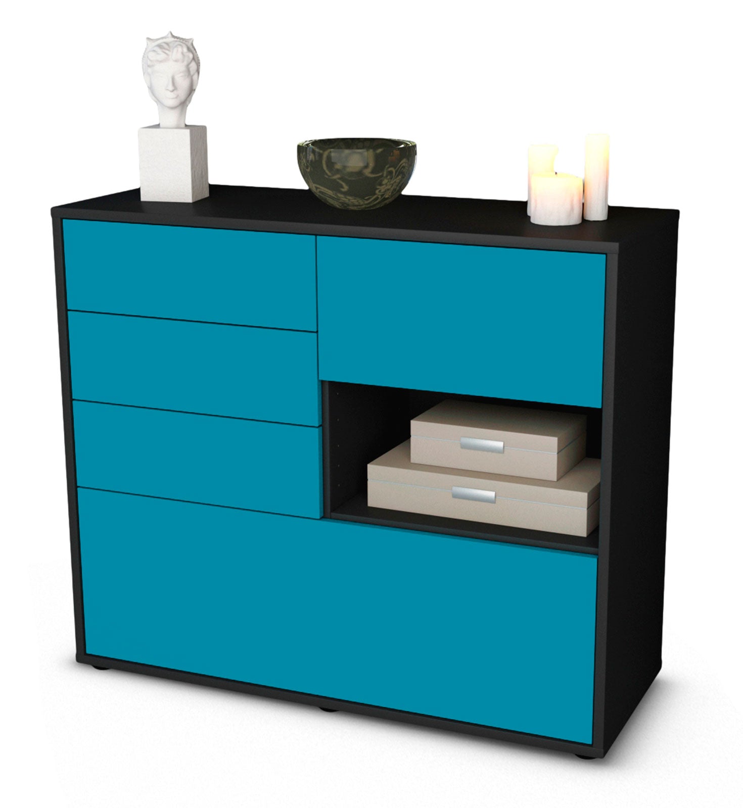 Sideboard - Coco - Design Farbakzent - Freistehend mit Push to open  92 cm Anthrazit