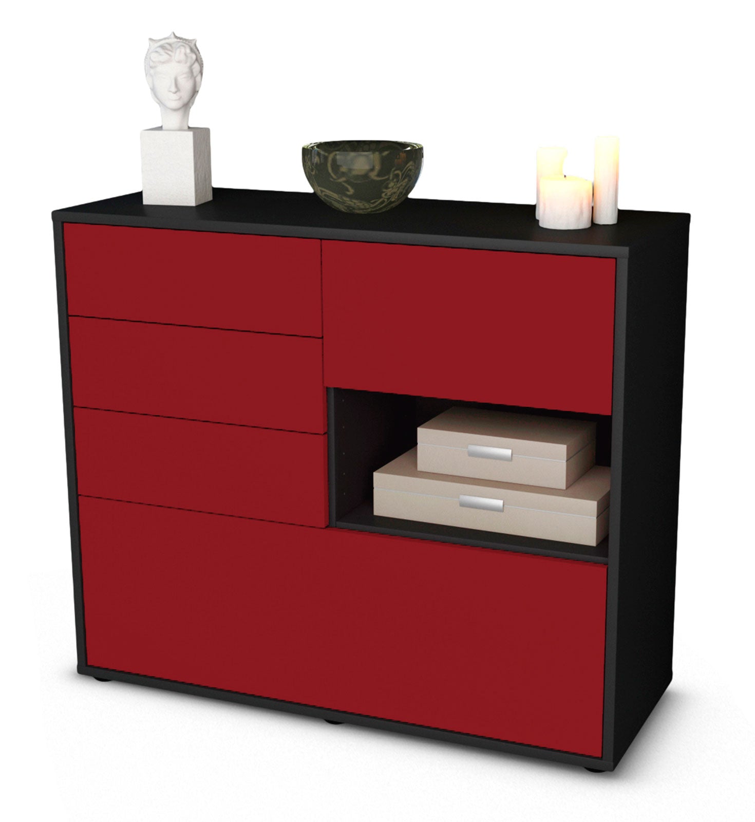 Sideboard - Coco - Design Farbakzent - Freistehend mit Push to open  92 cm Anthrazit