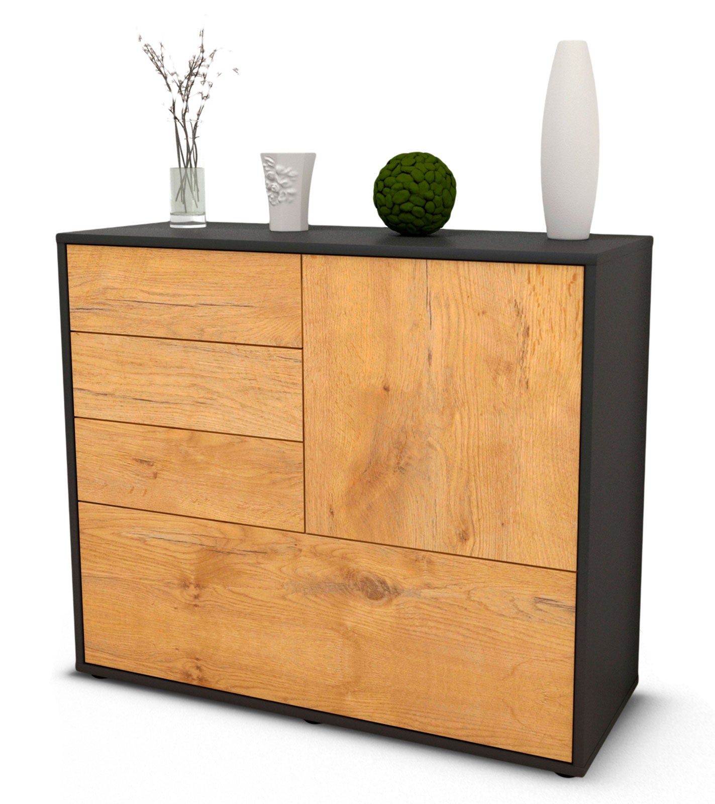 Sideboard - Corina - Design Holzdekor - Freistehend mit Push to open  92 cm Anthrazit