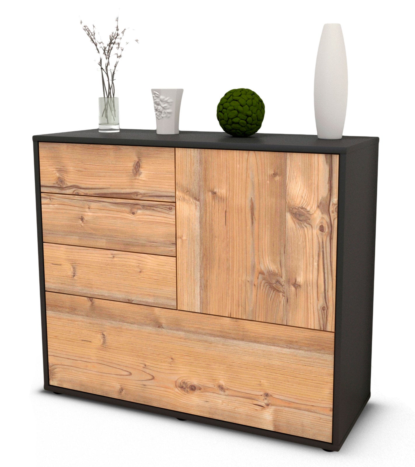 Sideboard - Corina - Design Holzdekor - Freistehend mit Push to open  92 cm Anthrazit