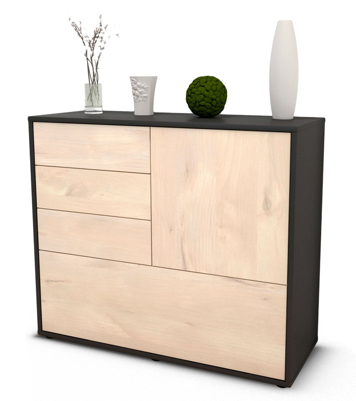 Sideboard - Corina - Design Holzdekor - Freistehend mit Push to open  92 cm Anthrazit