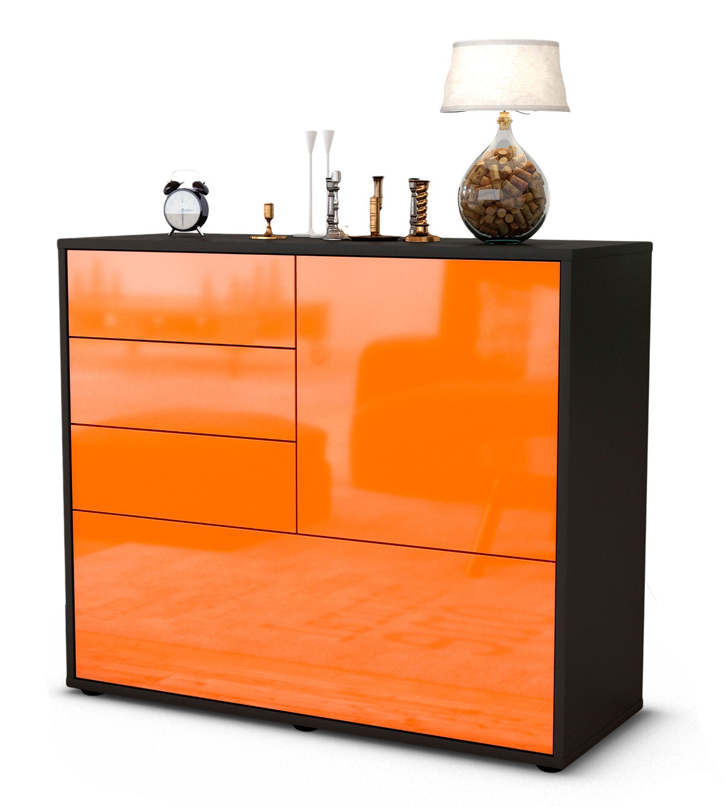 Sideboard - Corina - Design Hochglanz - Freistehend mit Push to open  92 cm Anthrazit