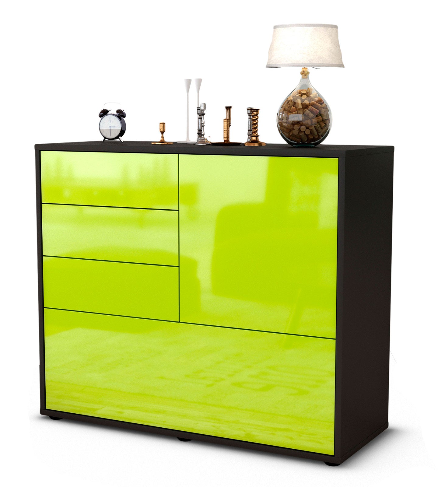 Sideboard - Corina - Design Hochglanz - Freistehend mit Push to open  92 cm Anthrazit