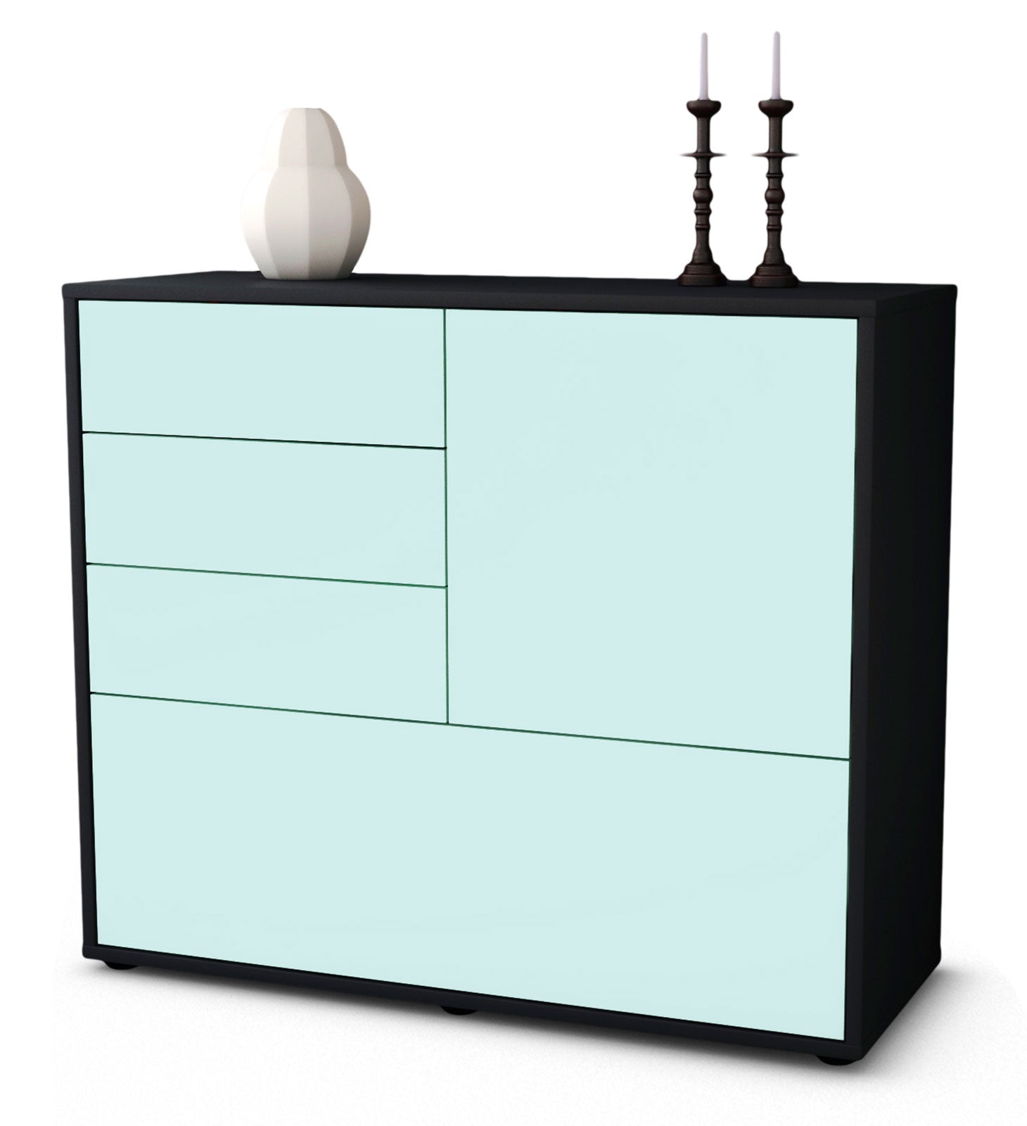 Sideboard - Corina - Design Farbakzent - Freistehend mit Push to open  92 cm Anthrazit