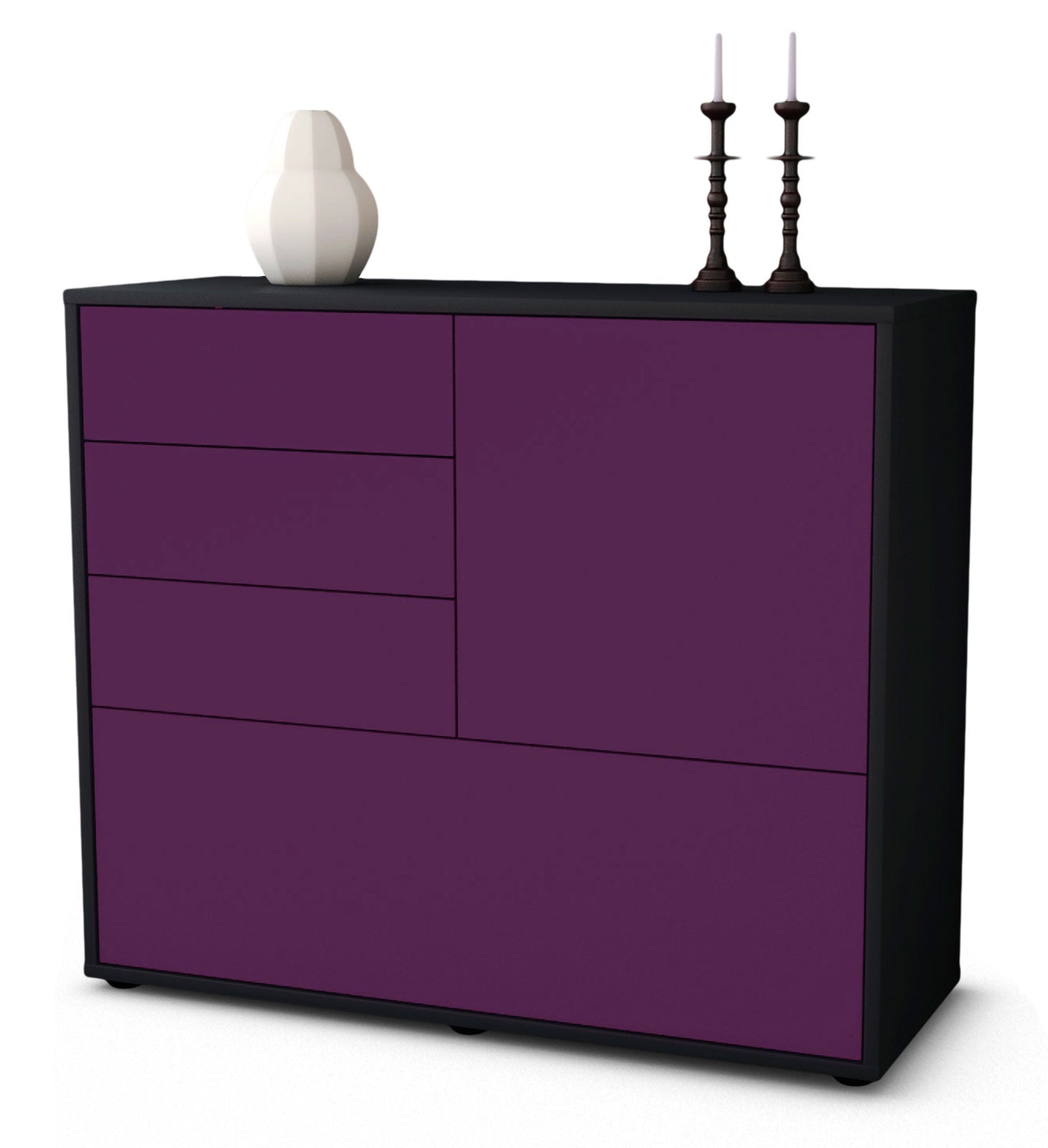 Sideboard - Corina - Design Farbakzent - Freistehend mit Push to open  92 cm Anthrazit