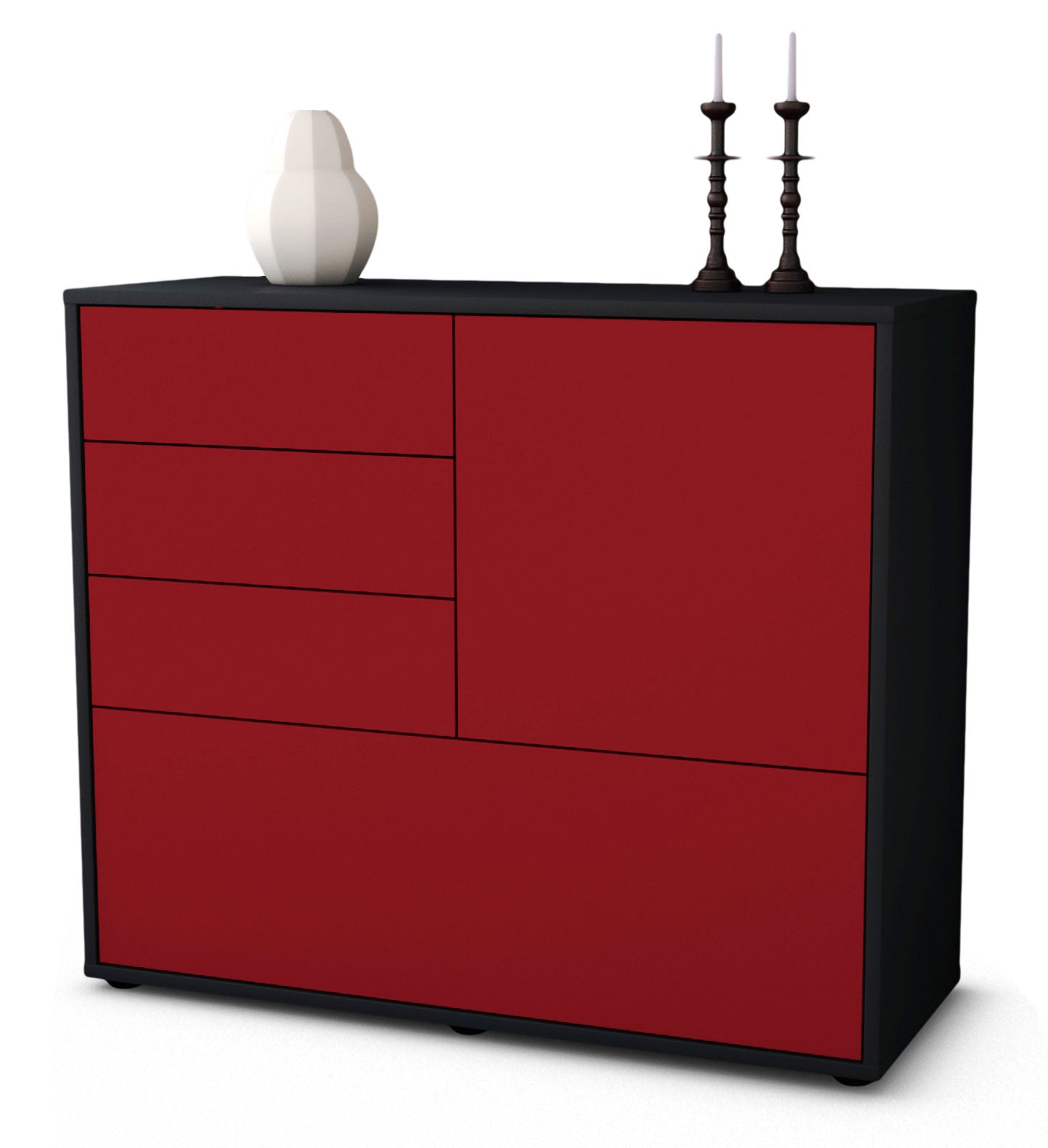 Sideboard - Corina - Design Farbakzent - Freistehend mit Push to open  92 cm Anthrazit