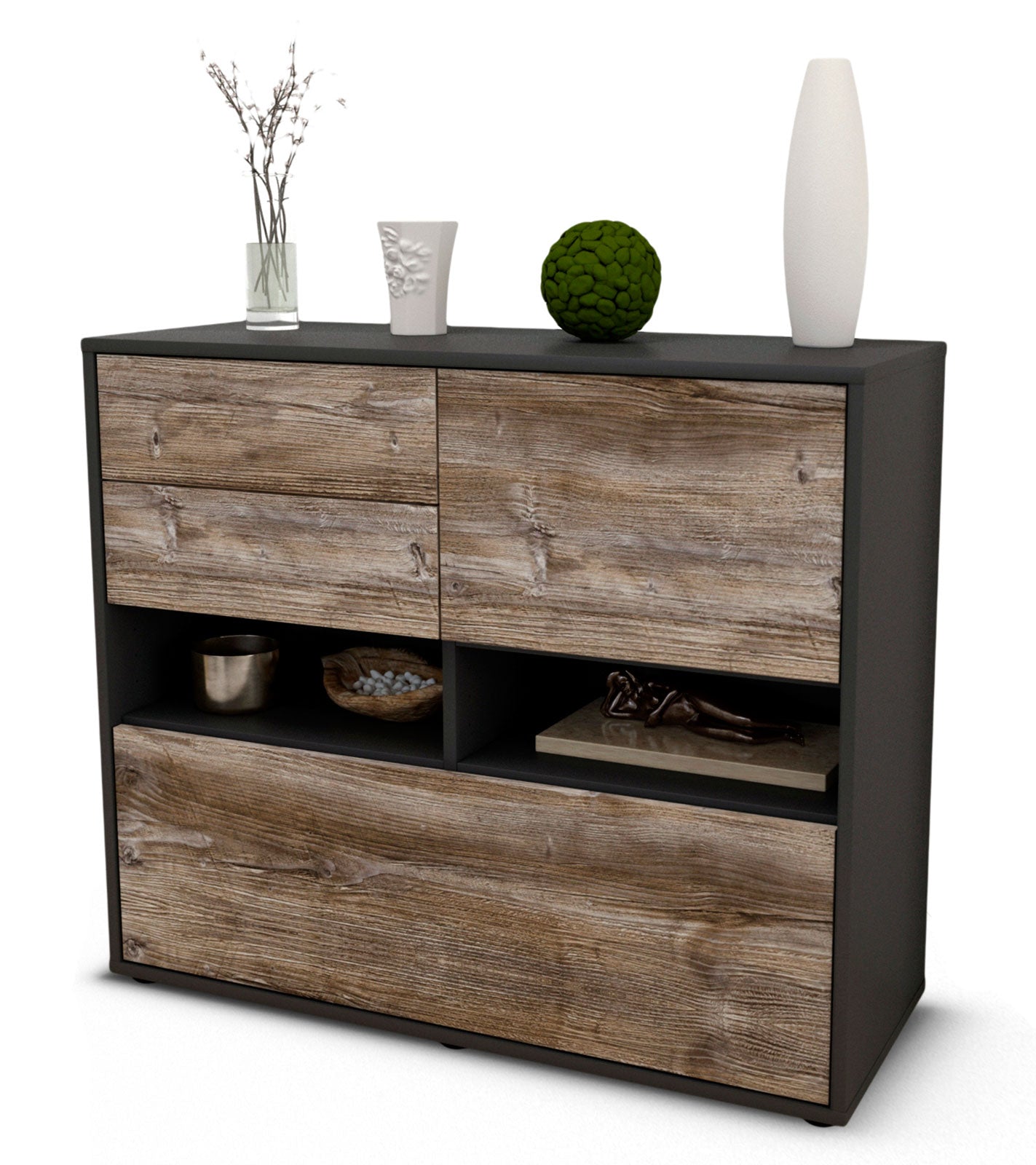 Sideboard - Cornelia - Design Holzdekor - Freistehend mit Push to open  92 cm Anthrazit