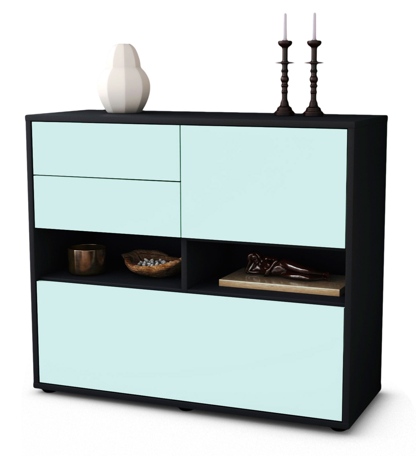 Sideboard - Cornelia - Design Farbakzent - Freistehend mit Push to open  92 cm Anthrazit