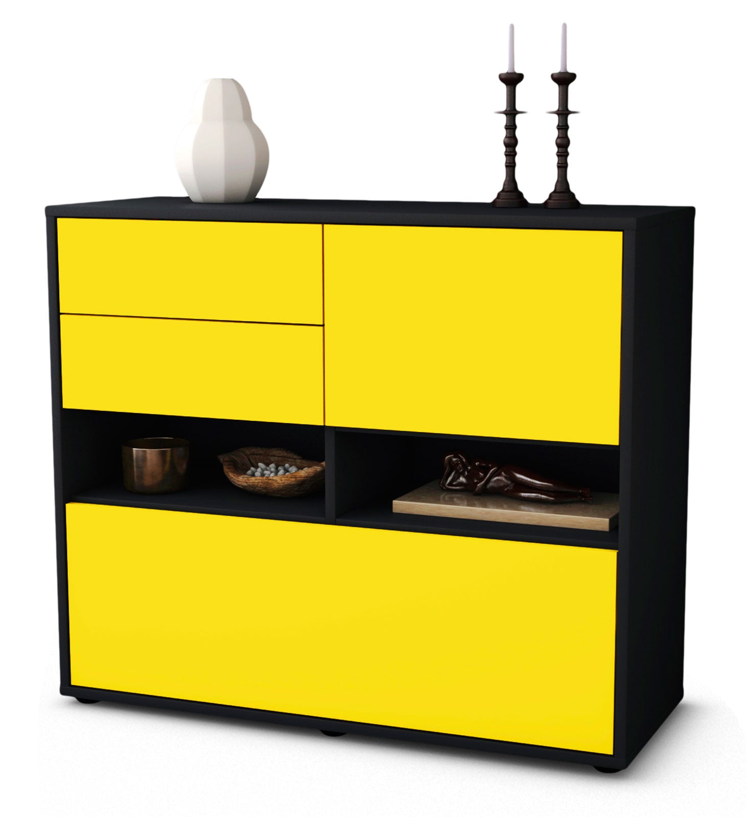 Sideboard - Cornelia - Design Farbakzent - Freistehend mit Push to open  92 cm Anthrazit