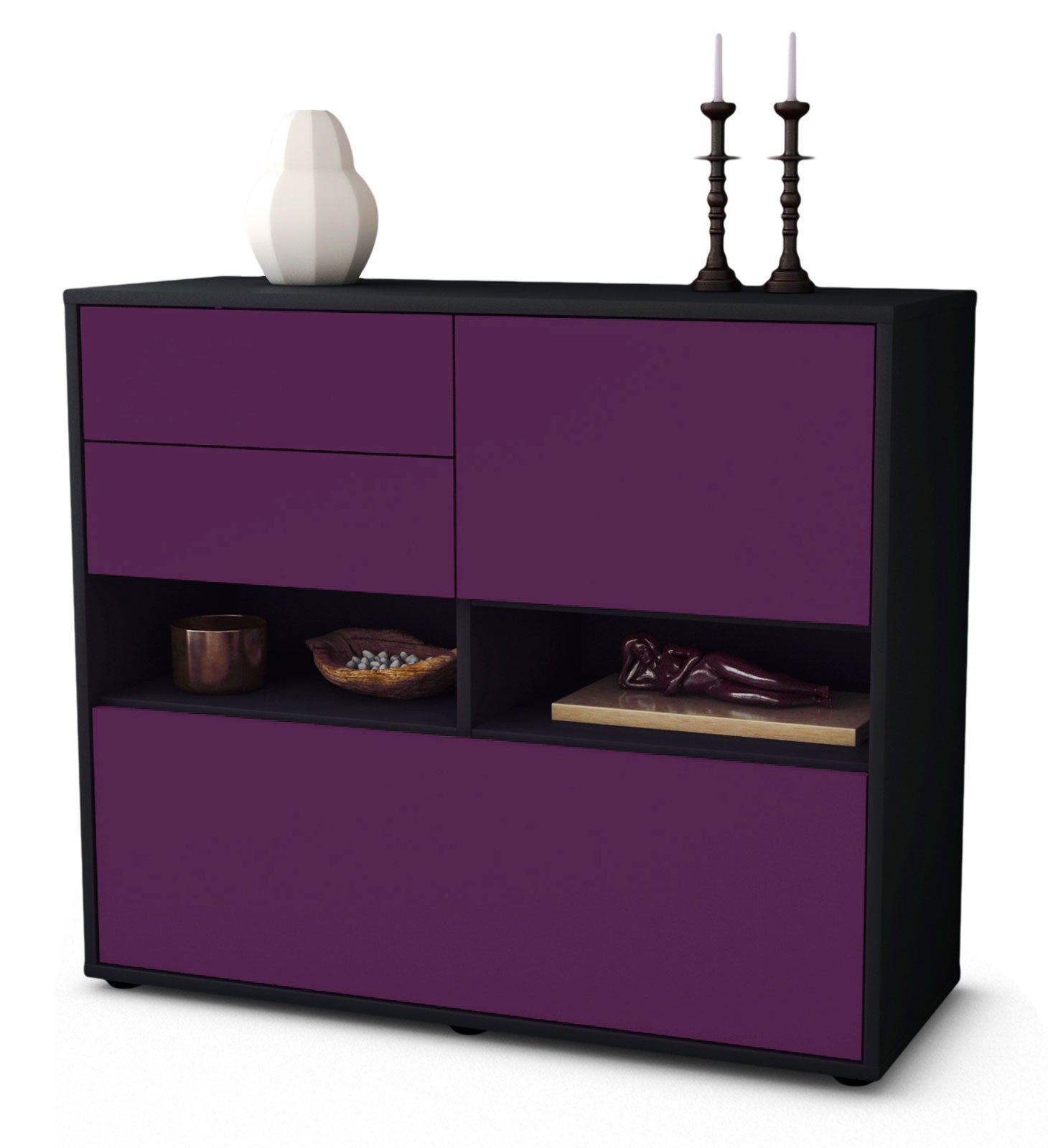 Sideboard - Cornelia - Design Farbakzent - Freistehend mit Push to open  92 cm Anthrazit