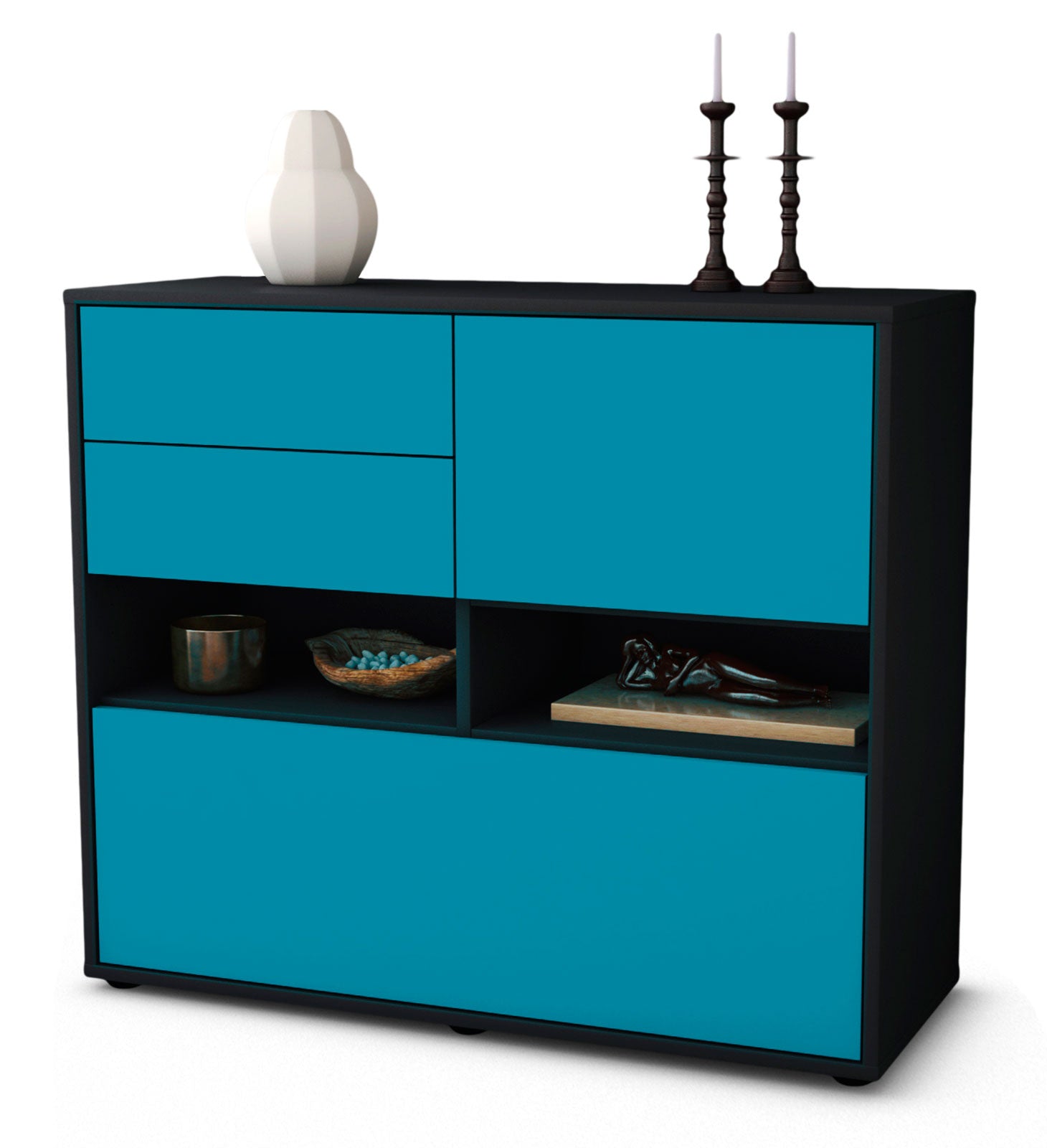 Sideboard - Cornelia - Design Farbakzent - Freistehend mit Push to open  92 cm Anthrazit