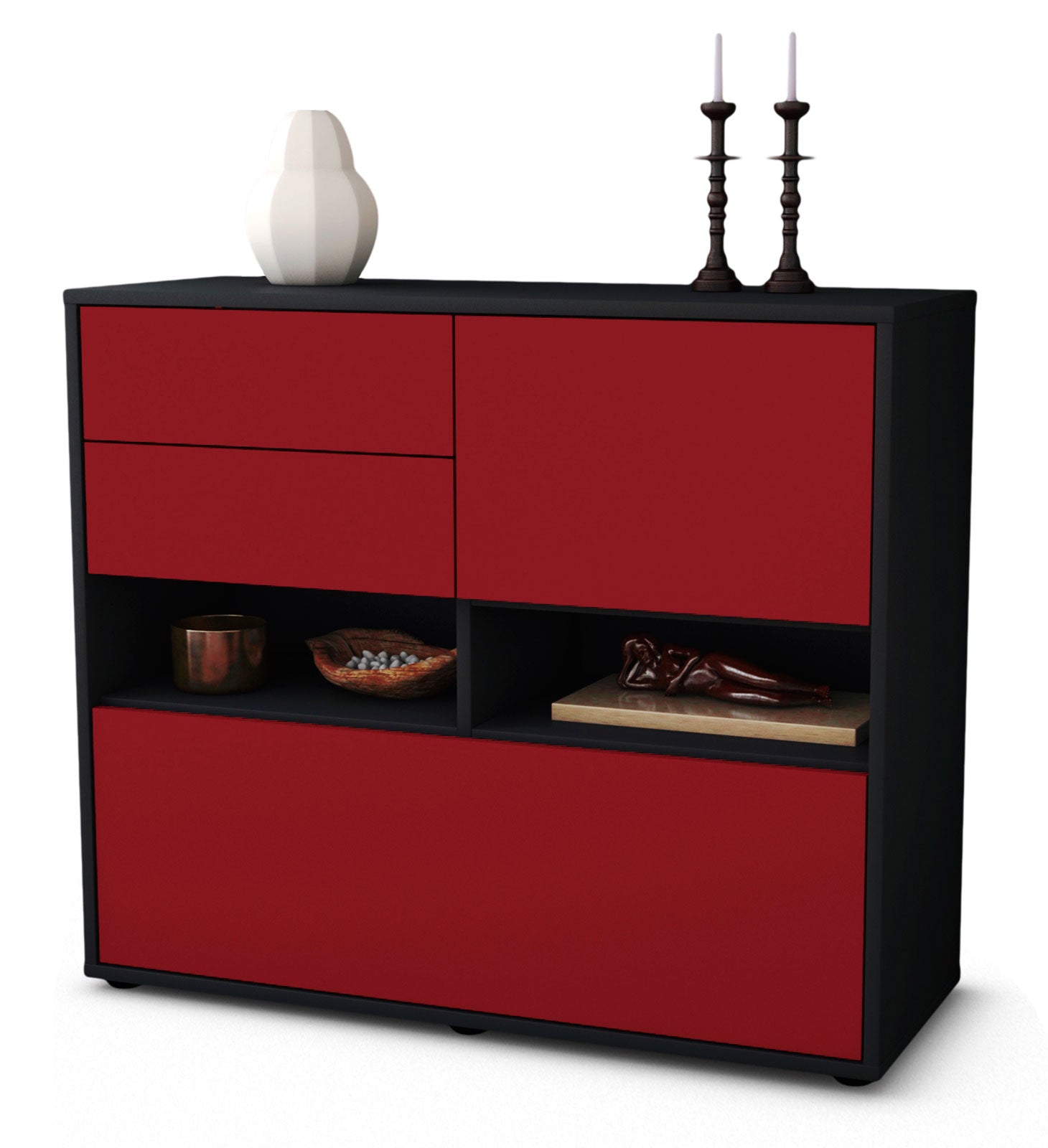 Sideboard - Cornelia - Design Farbakzent - Freistehend mit Push to open  92 cm Anthrazit