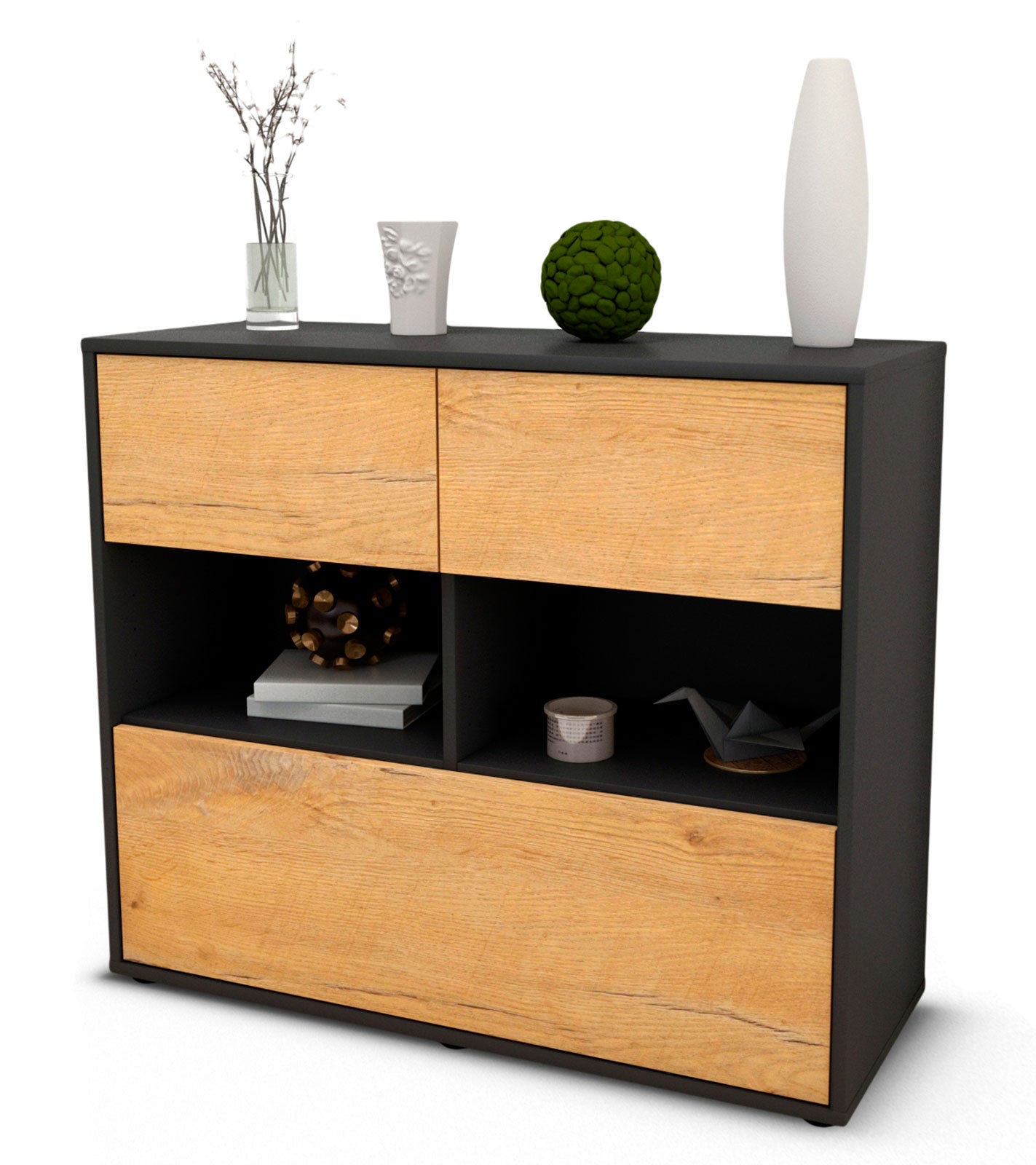 Sideboard - Cosima - Design Holzdekor - Freistehend mit Push to open  92 cm Anthrazit