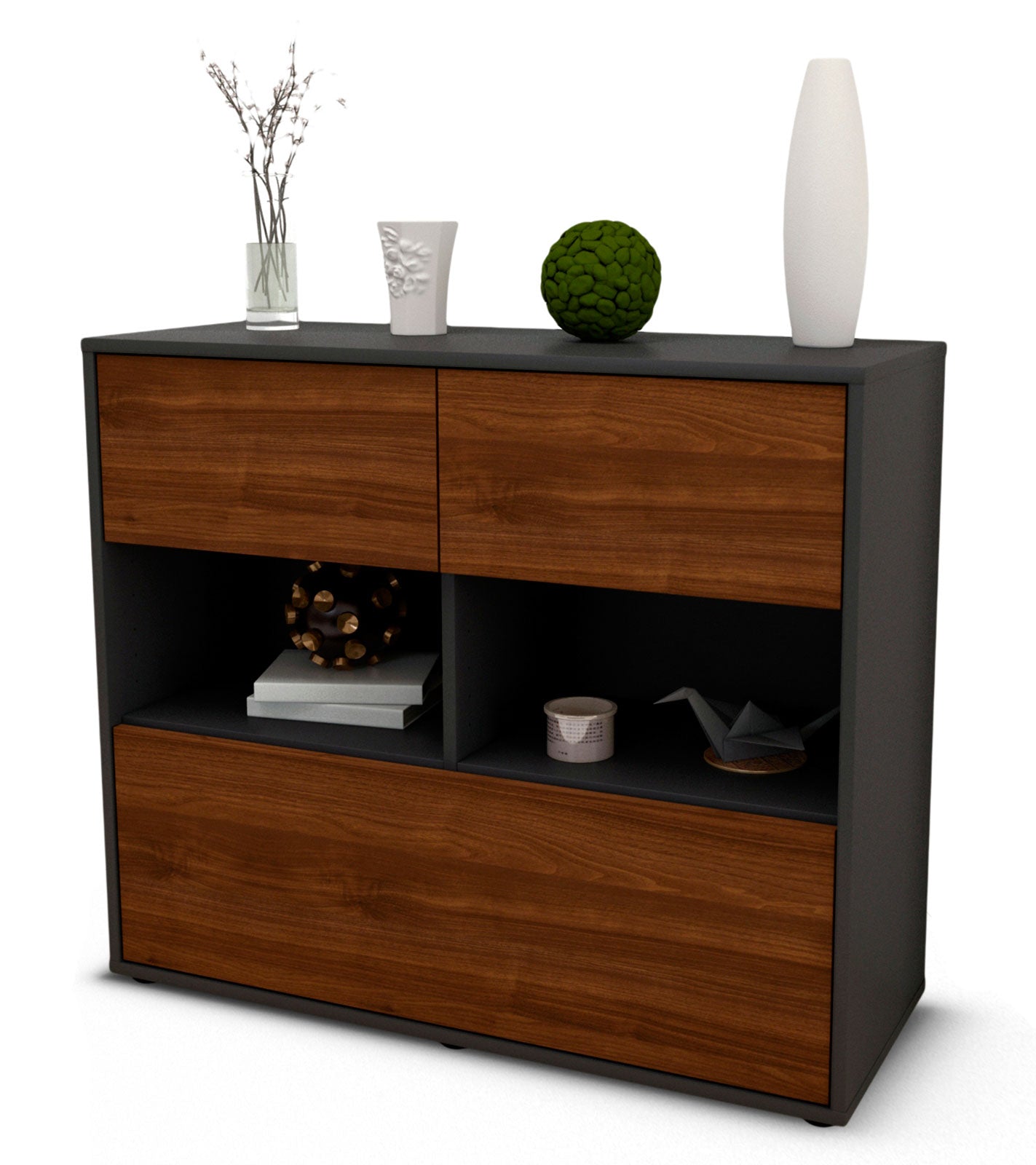 Sideboard - Cosima - Design Holzdekor - Freistehend mit Push to open  92 cm Anthrazit