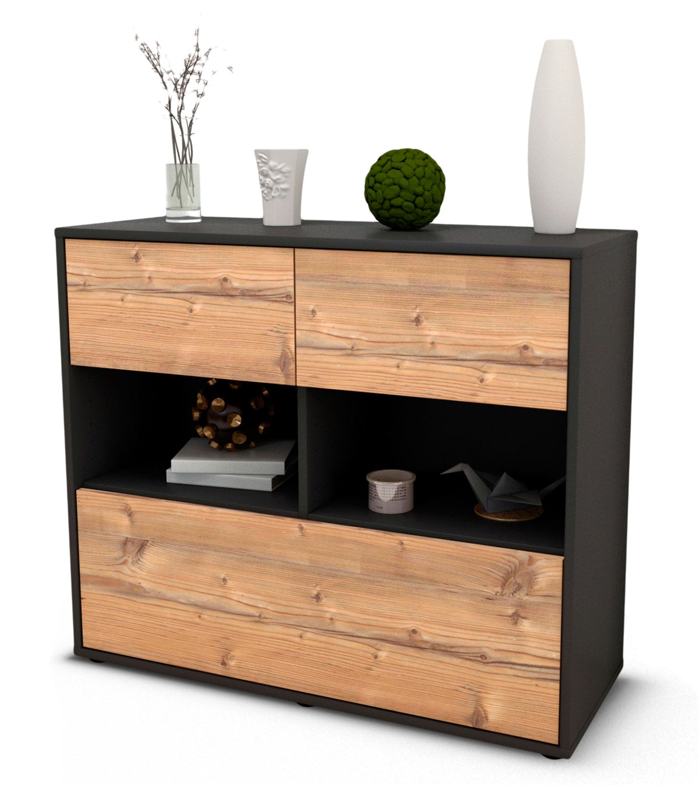 Sideboard - Cosima - Design Holzdekor - Freistehend mit Push to open  92 cm Anthrazit