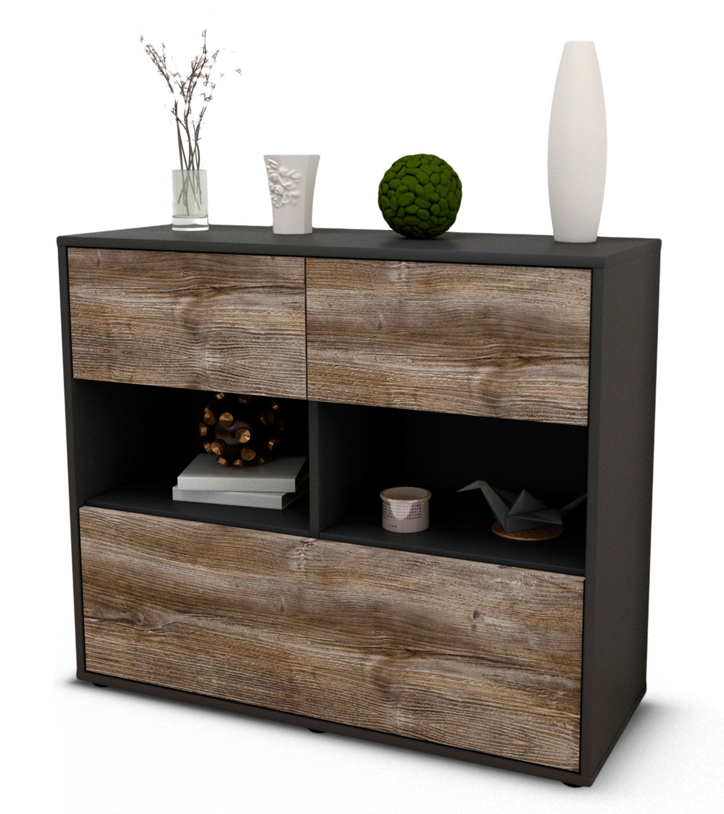 Sideboard - Cosima - Design Holzdekor - Freistehend mit Push to open  92 cm Anthrazit