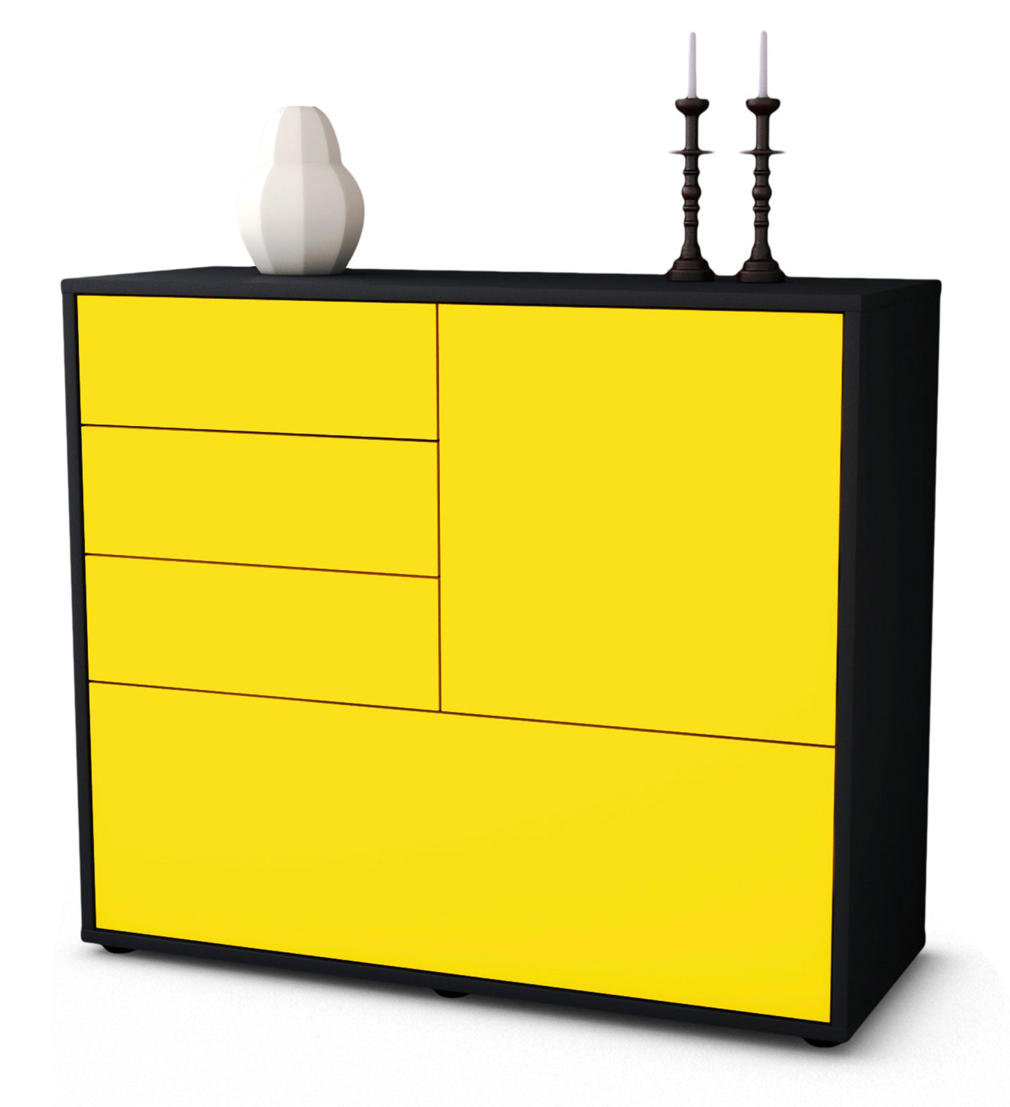 Sideboard - Cosima - Design Farbakzent - Freistehend mit Push to open  92 cm Anthrazit