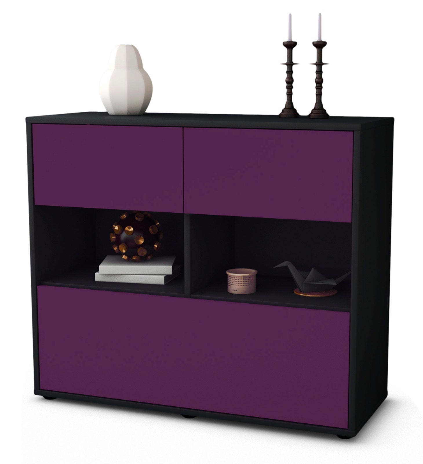 Sideboard - Cosima - Design Farbakzent - Freistehend mit Push to open  92 cm Anthrazit