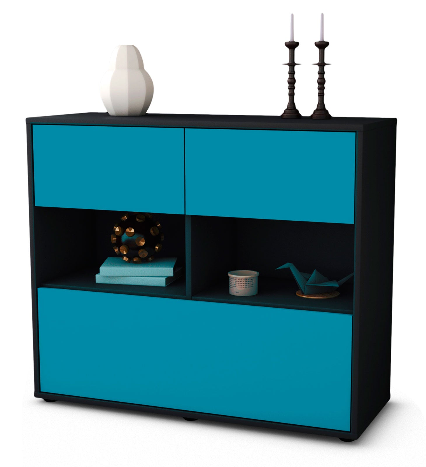 Sideboard - Cosima - Design Farbakzent - Freistehend mit Push to open  92 cm Anthrazit