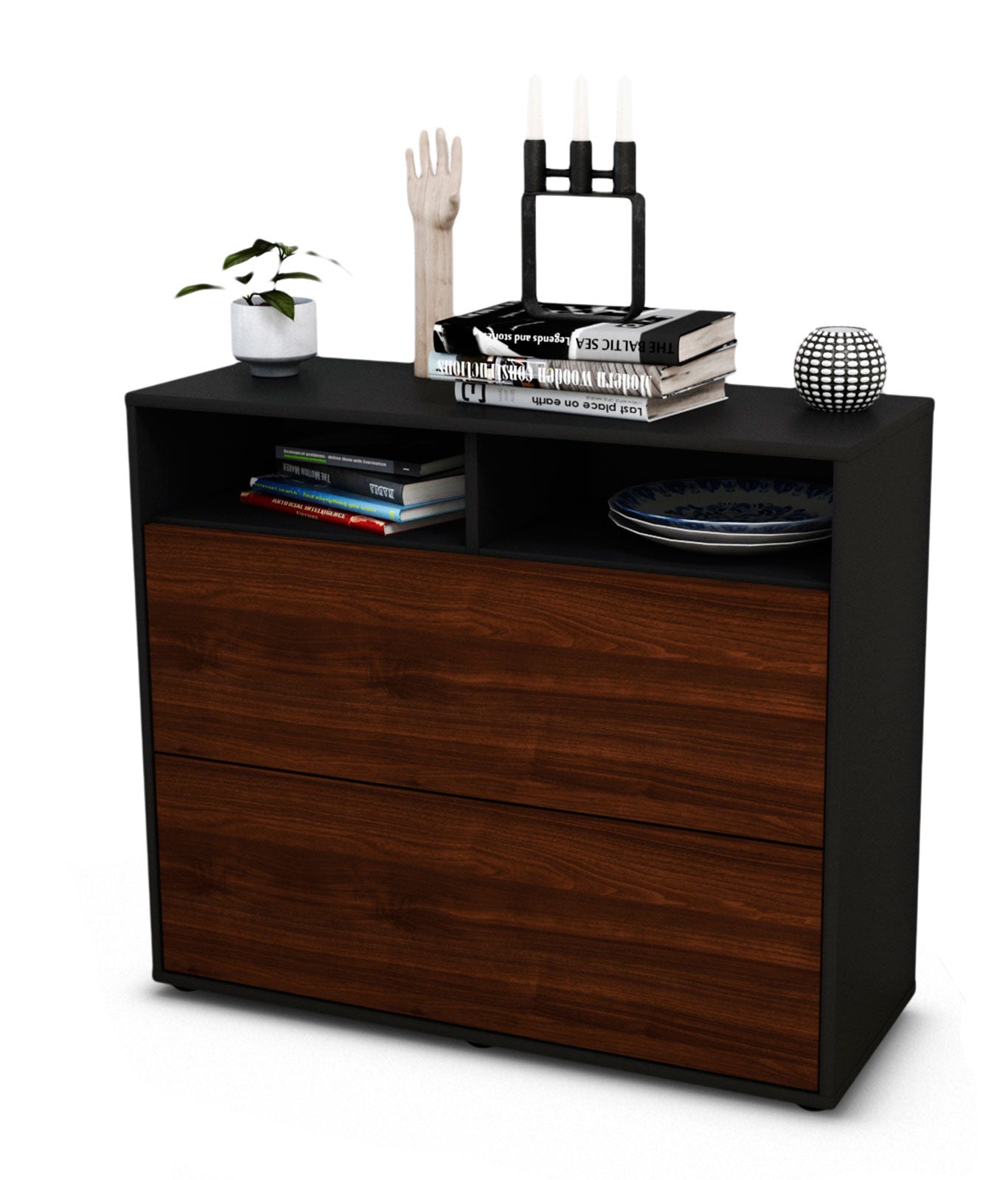 Sideboard - Cosma - Design Holzdekor - Freistehend mit Push to open  92 cm Anthrazit