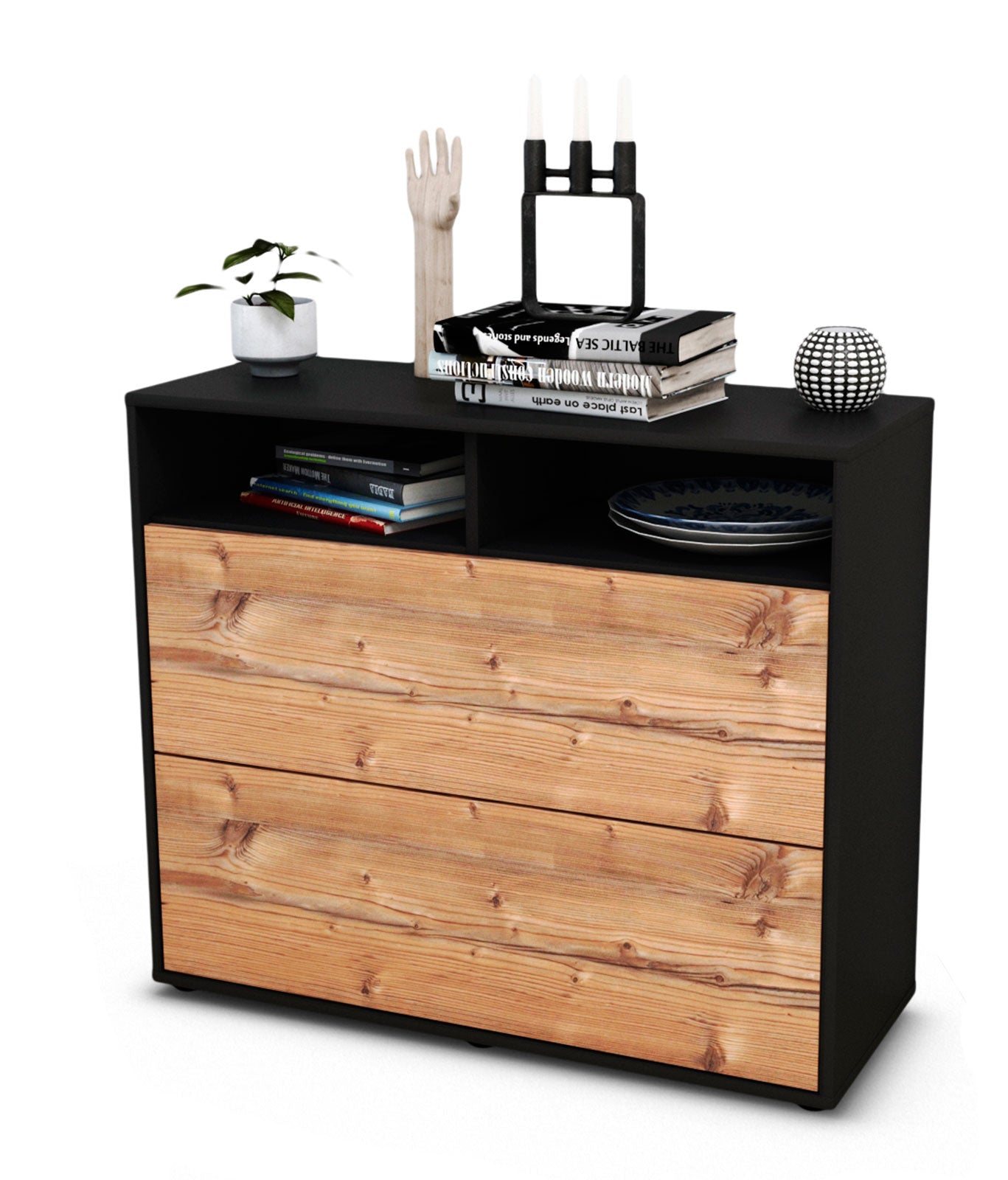 Sideboard - Cosma - Design Holzdekor - Freistehend mit Push to open  92 cm Anthrazit