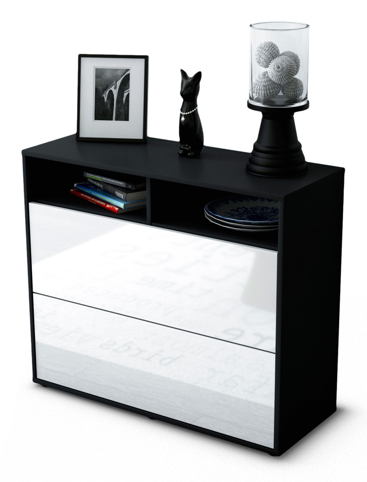 Sideboard - Cosma - Design Hochglanz - Freistehend mit Push to open  92 cm Anthrazit